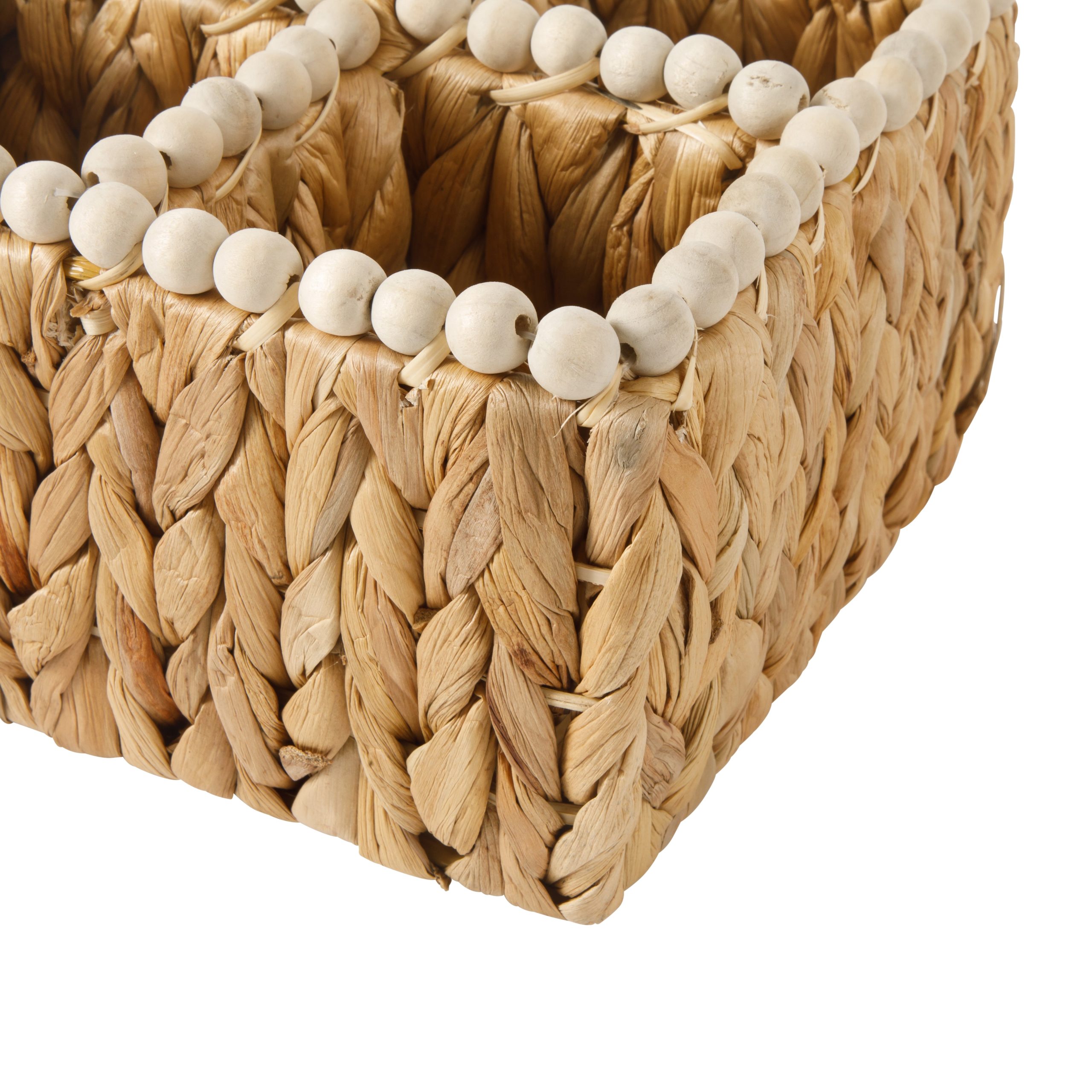 Gibson Home Riverrun Grove Woven Utensil Caddy with 4 Compartments, Natural Hand-Braided Water Hyacinth Basket with Wood-Bead Trim for Napkins, Cutlery, Condiments & Tabletop Storage - Image 6