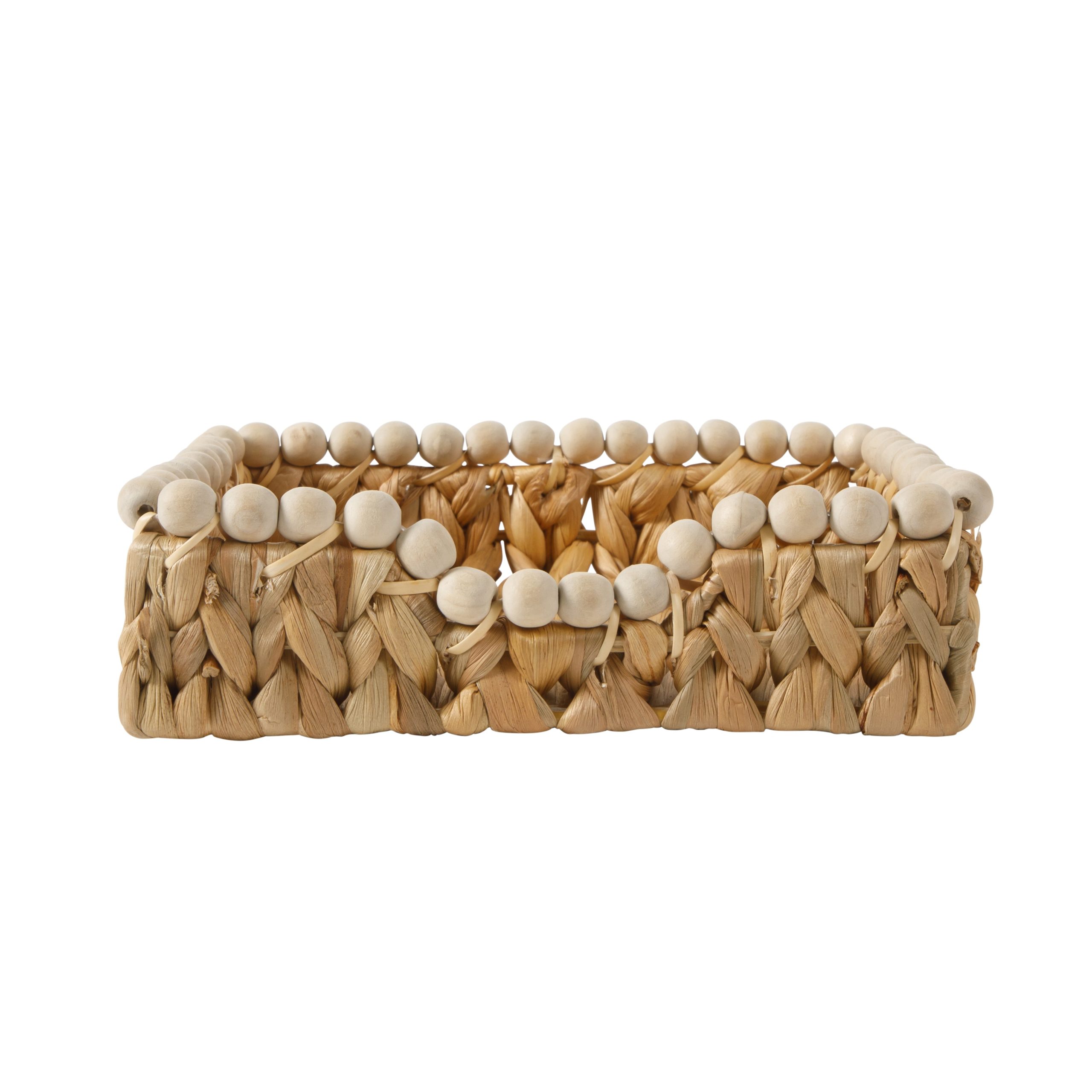Gibson Home Riverrun Grove Woven Decorative Napkin Holder Tray – Natural Water Hyacinth Square Basket with Wood-Bead Trim for Napkins, Keys, Mail, Coffee Table Décor & Kitchen Counter Storage - Image 4