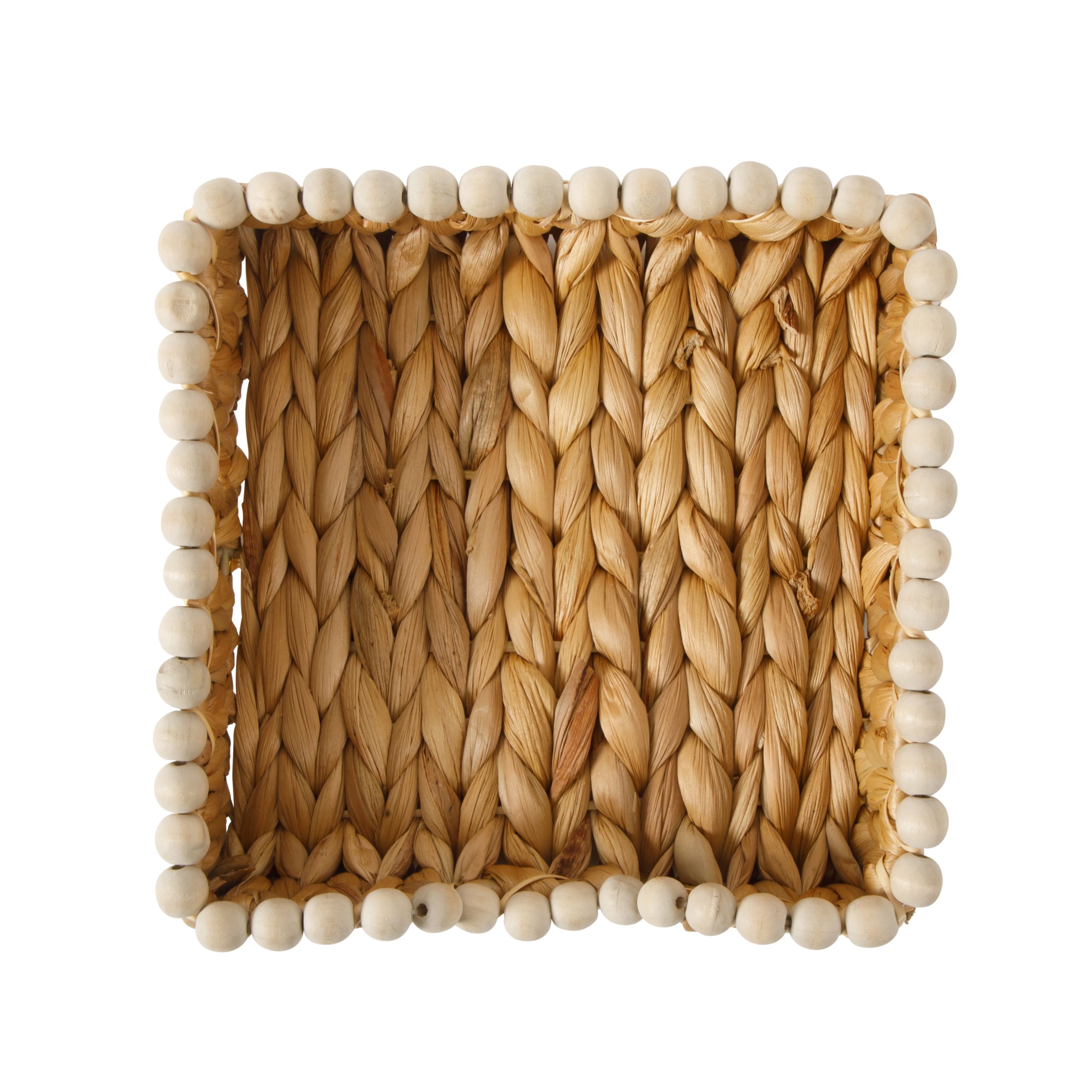 Gibson Home Riverrun Grove Woven Decorative Napkin Holder Tray – Natural Water Hyacinth Square Basket with Wood-Bead Trim for Napkins, Keys, Mail, Coffee Table Décor & Kitchen Counter Storage - Image 6