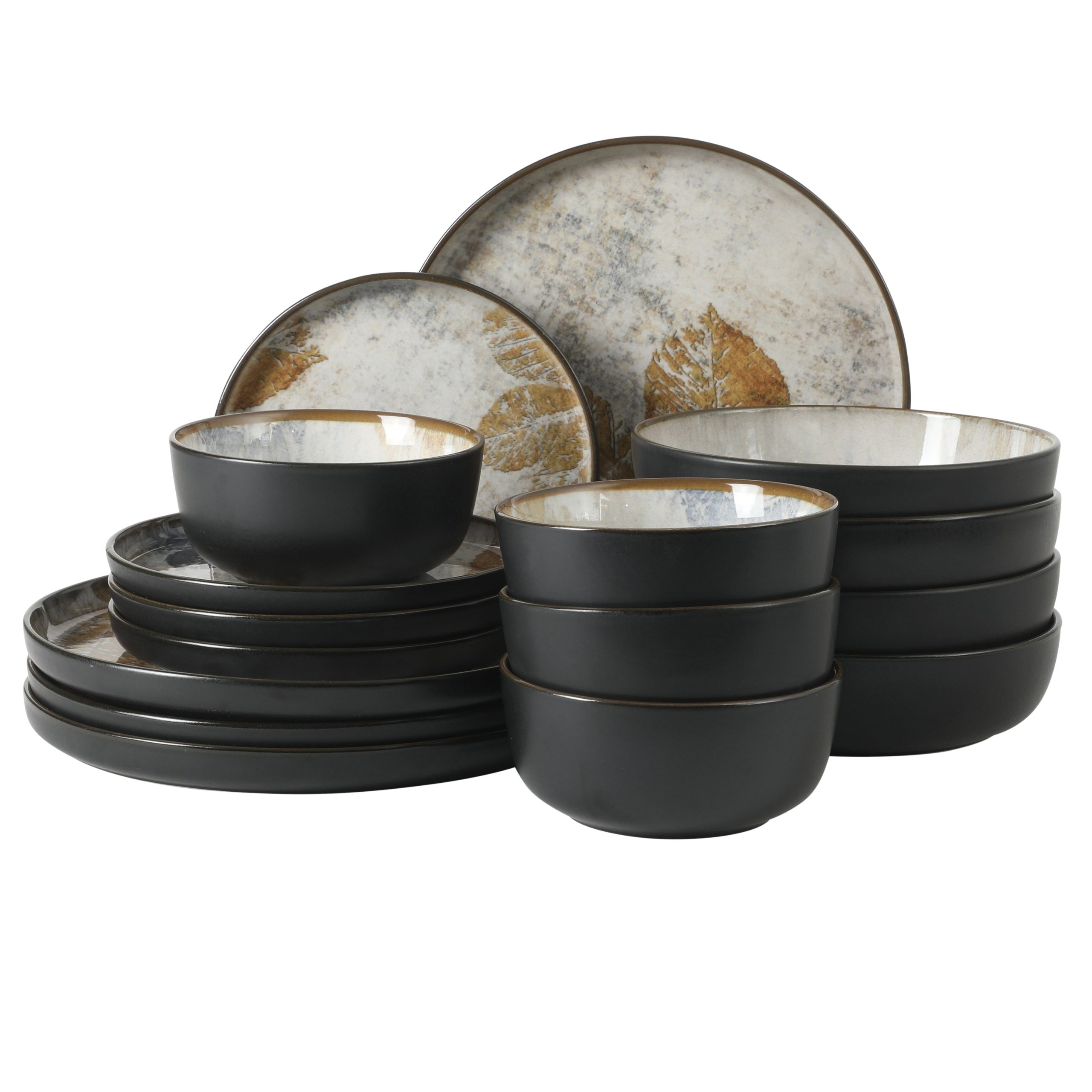 Gibson Elite Chantilly Hill 16-Piece Porcelain Dinnerware Set, Round Plates & Bowls, Multicolor Leaf Design, Microwave & Dishwasher Safe, Service for 4 - Image 5