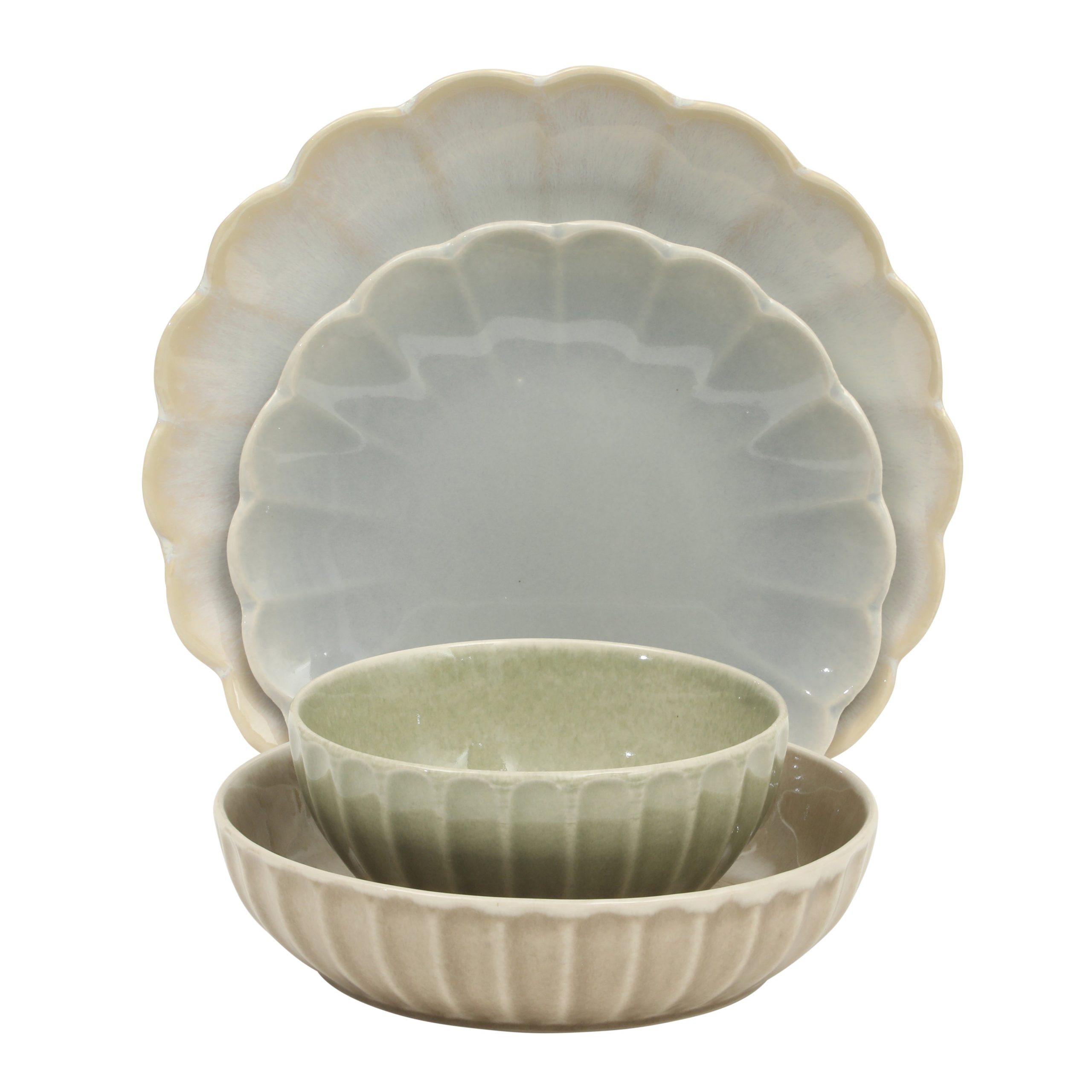 Gibson Elite Malibu Shore 16-Piece Scalloped Stoneware Reactive Glaze (Service for 4) Ceramic Plates and Bowls Dinnerware Set - Image 5