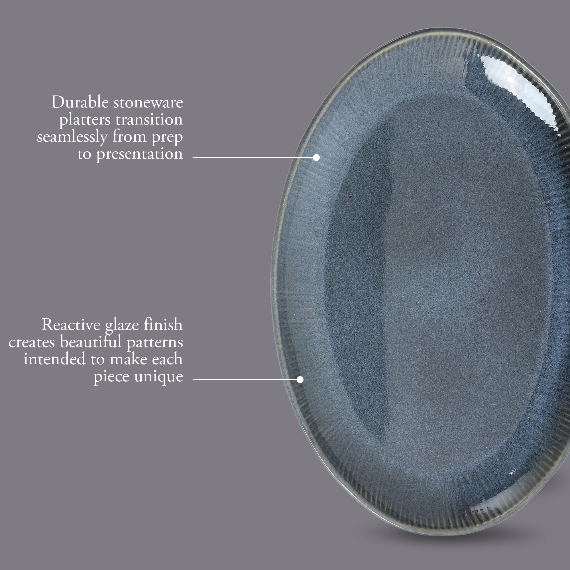 Gibson Elite Sandy Pines 3 Piece Oval Platter Set, 15.7”, 13.75” & 12” Stoneware Serving Platters, Reactive Glaze Finish, Microwave & Dishwasher Safe - Image 3