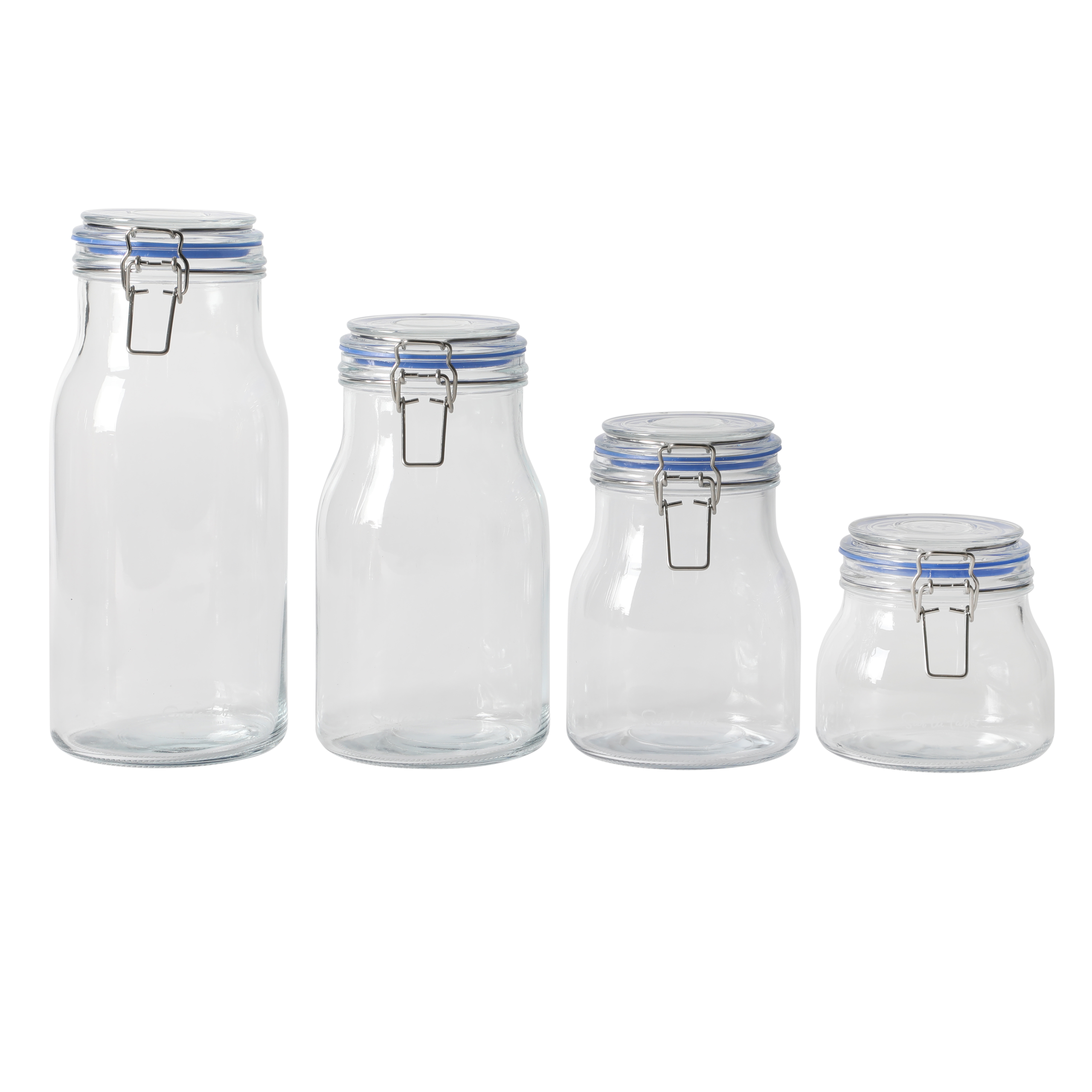 Sur La Table Lyon Court 4-Piece Glass Canister Set with Airtight Trigger Clamp Lids, Clear – 71 oz, 54 oz, 37 oz & 22.5 oz Sizes, Rubber Gasket Seal, Dishwasher Safe Food Storage Jars - Image 2