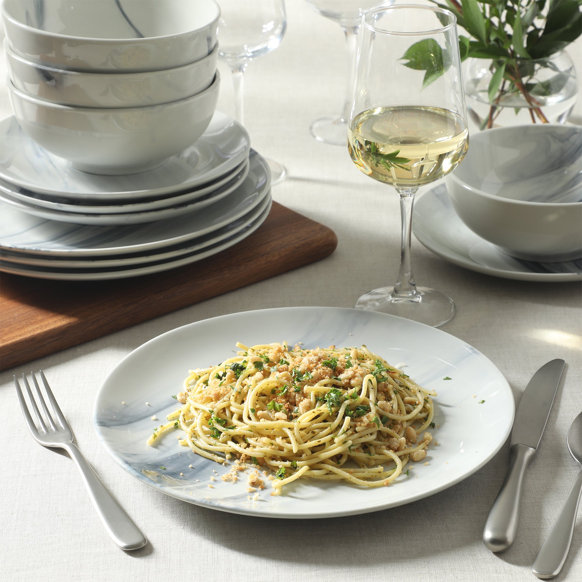 Gibson Home Cloudlight 12 Piece Plates and Bowls Dishes Brown and White - Decorated Porcelain Ceramic Dinnerware Set - Service for 4 - Image 12
