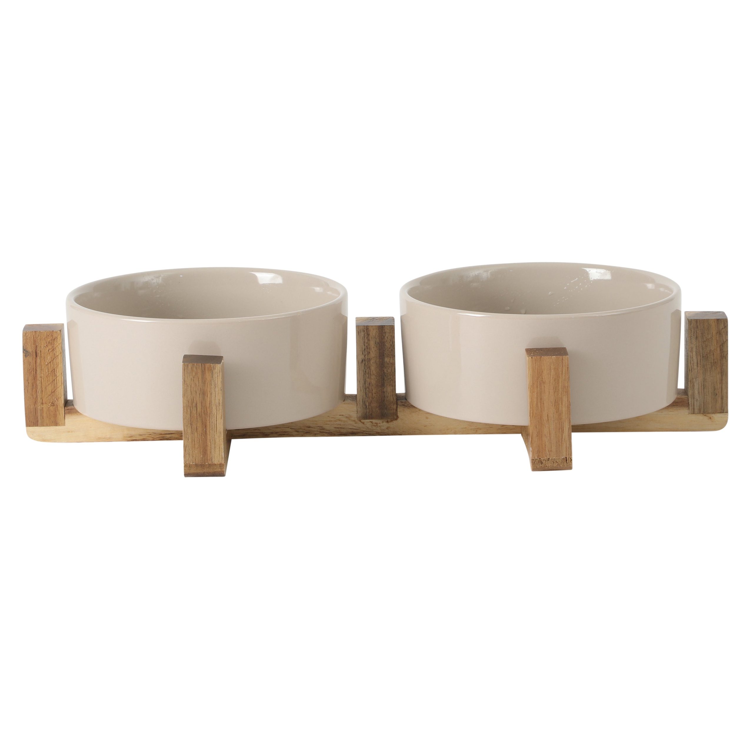 Gibson Home Zoomie Bites Ceramic Dog and Cat Bowl with Acacia Wood Stand Non-Slip Matte Glaze Weighted Food Water Set for Cats & Small/Medium Sized Dogs, 5.5" Bowls - Image 4