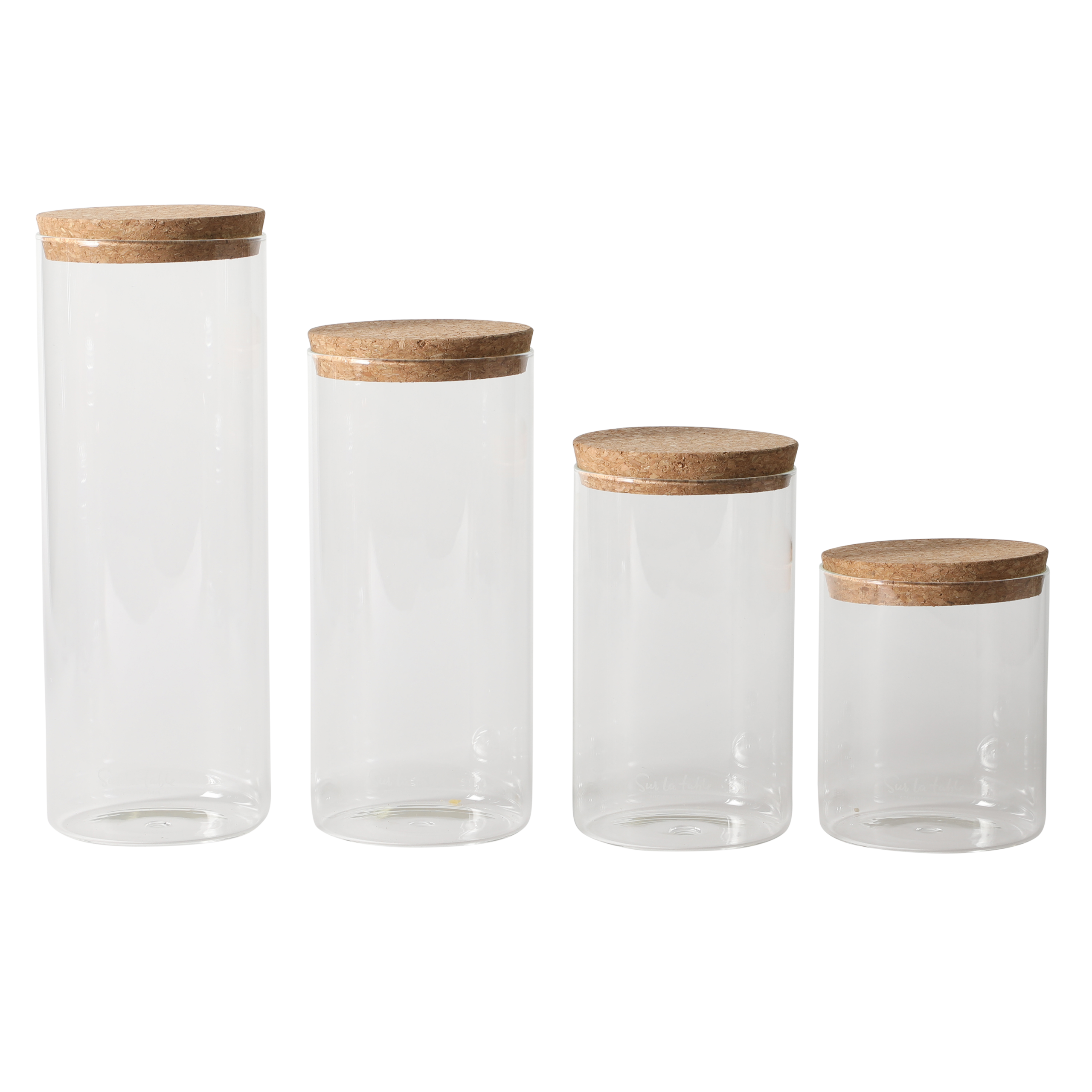 Sur La Table Kitchen Essentials Rue Lumiere 4-Piece Handmade Glass Canister Set with Airtight Cork Lids, Clear – 57 oz, 45 oz, 34 oz & 25 oz, Food Storage Jars, Dishwasher Safe, Pantry Organization - Image 3