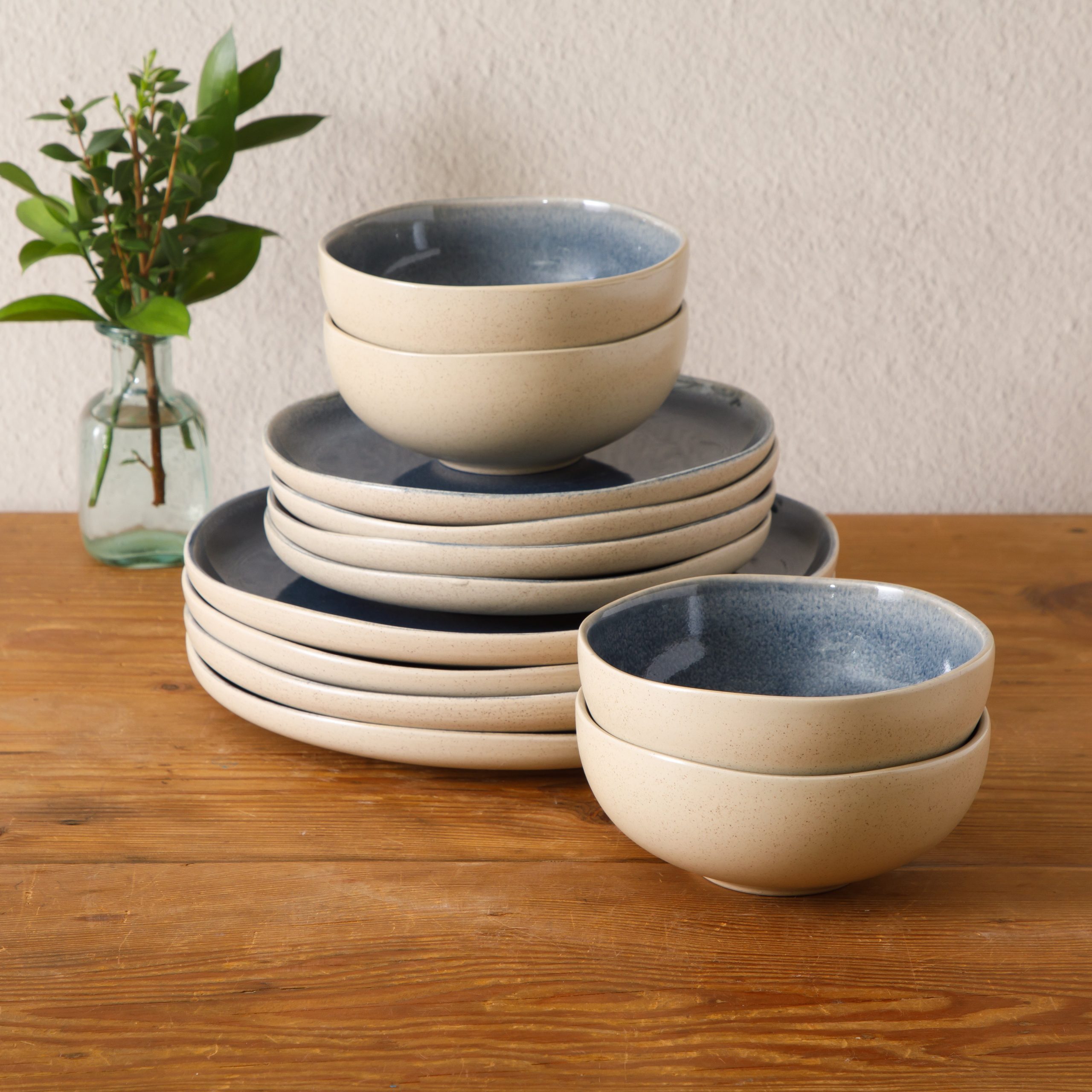 Gibson Elite Manila Bay 12-Piece Stoneware Dinnerware Set, Service for 4, Reactive Glaze Modern Artisan Plates, Bowls & Mugs, Round Design - Image 5