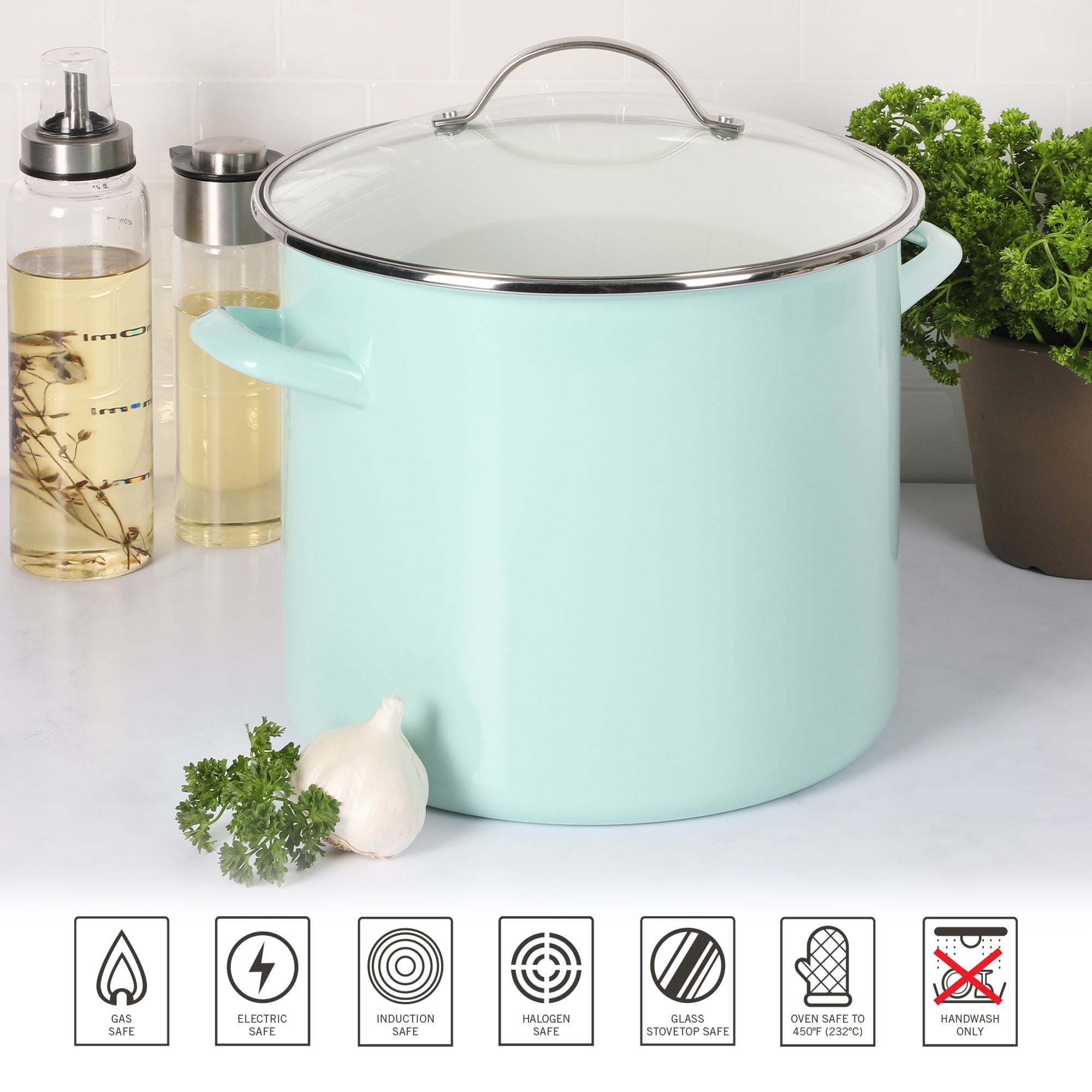 Martha Stewart Thayer Enamel on Steel 12-Quart Stock Pot w/ Glass Lid - Image 6