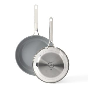 Martha Stewart Delaroux 9.5" & 12" Stainless Steel Fry Pan Set w/ Ceramic Non-Stick Interior