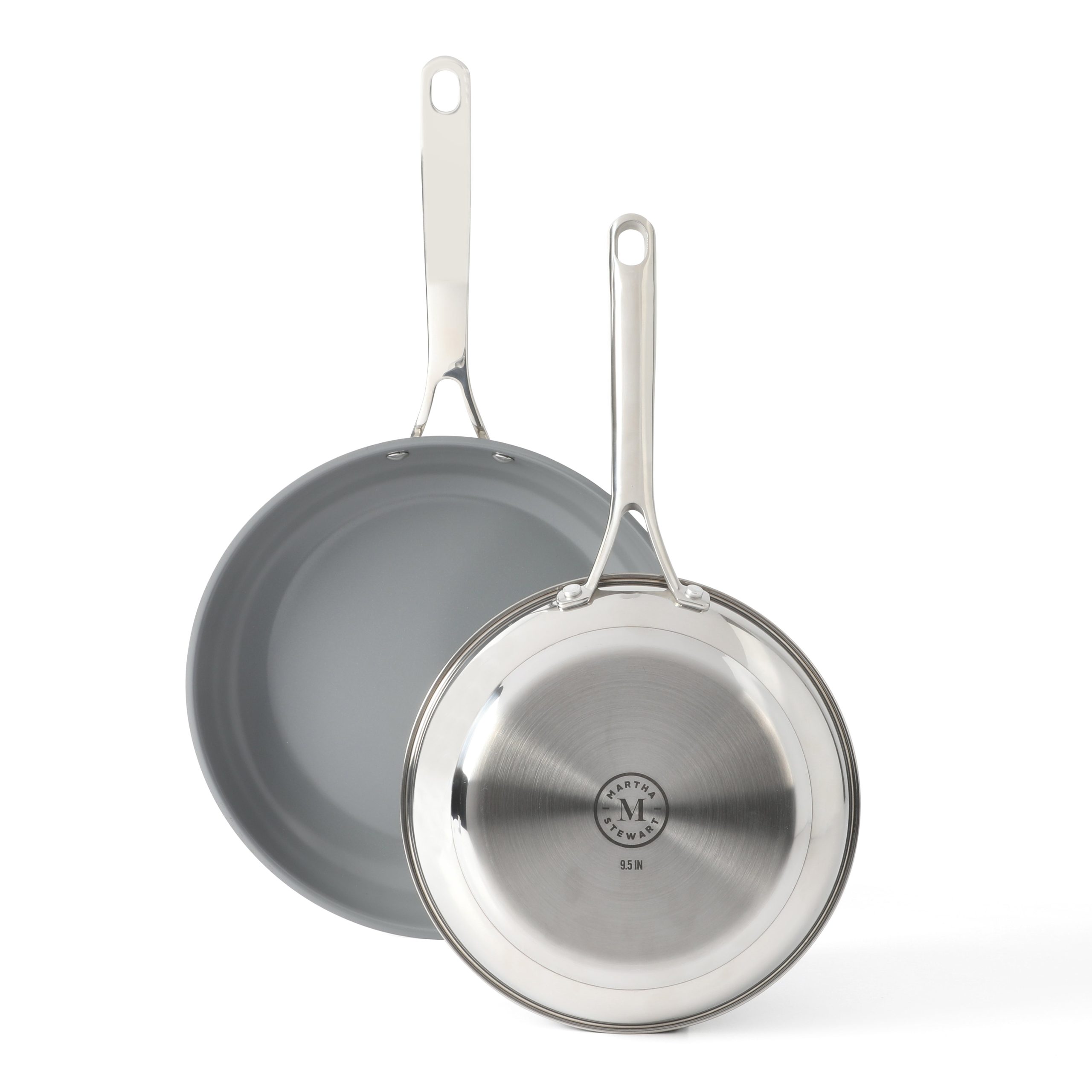 Martha Stewart Delaroux 9.5" & 12" Stainless Steel Fry Pan Set w/ Ceramic Non-Stick Interior