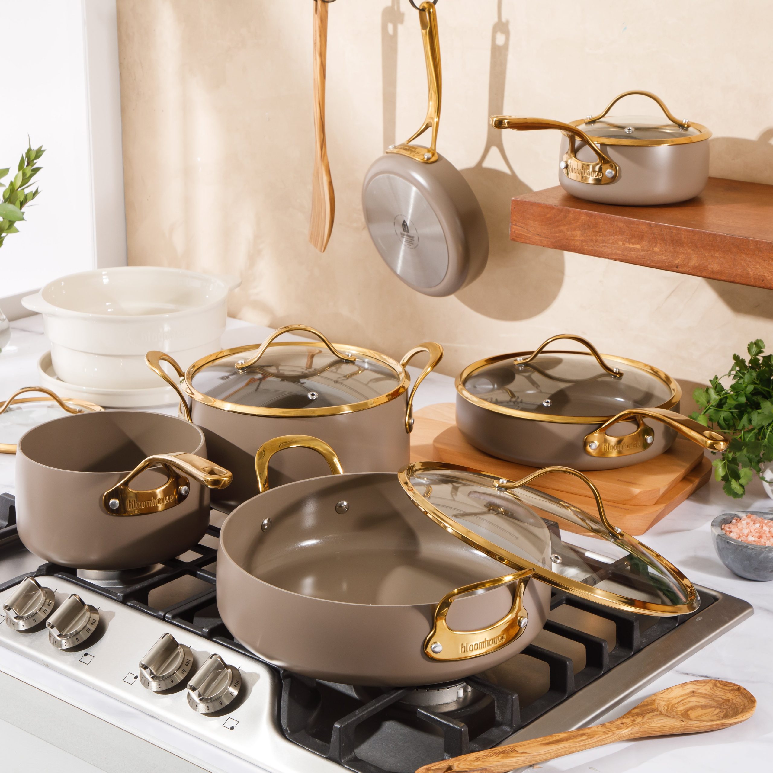 Bloomhouse 15 Piece Pots and Pans Heavy Duty Aluminum Premium PFA Free Ceramic Nonstick Dutch Oven Pot with Lid - Image 5