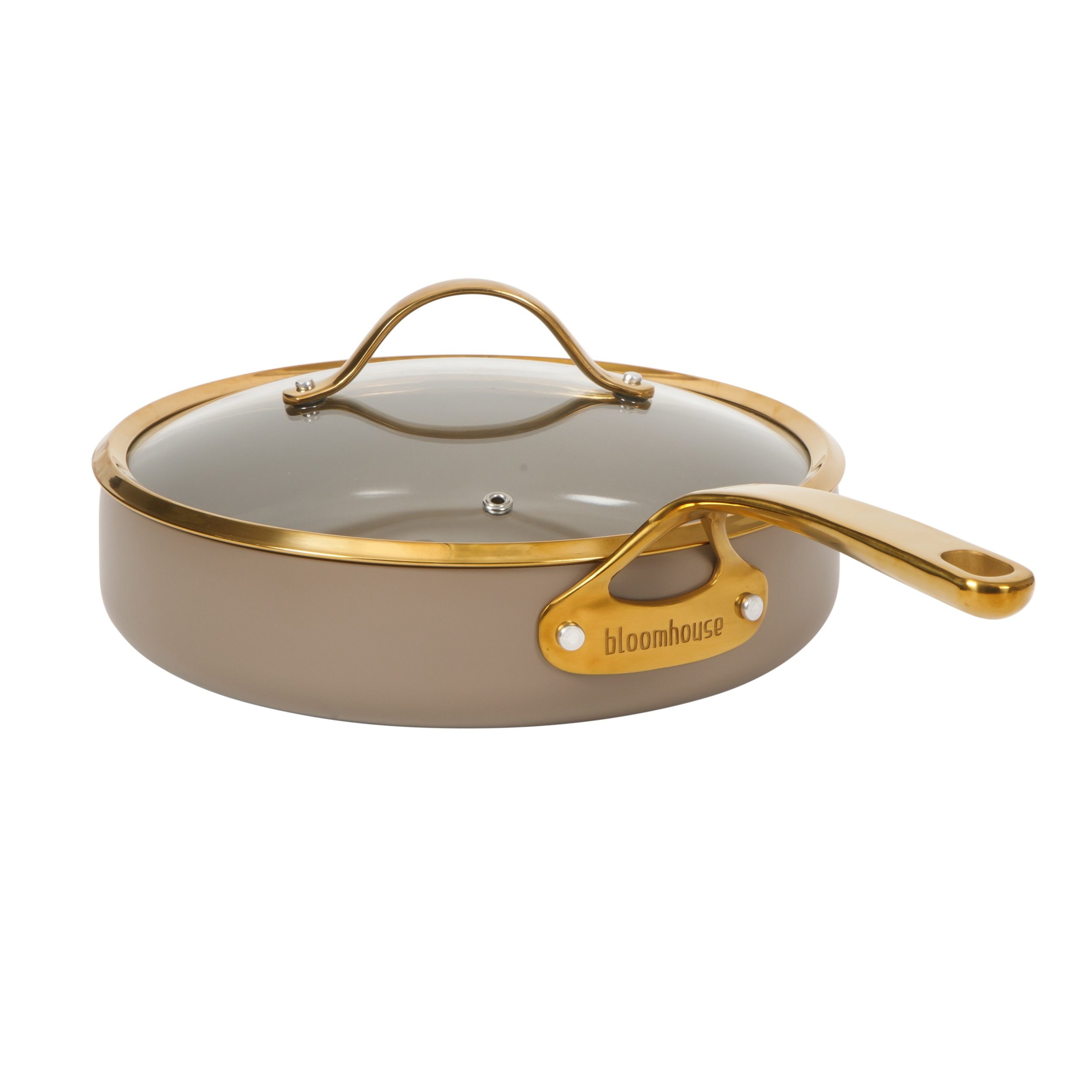 Bloomhouse 10 Inch Heavy Duty Aluminum Premium PFA Free Ceramic Nonstick Saute/Deep Frying Pan Skillet with Lid - Linen White with Gold Handle - Image 9