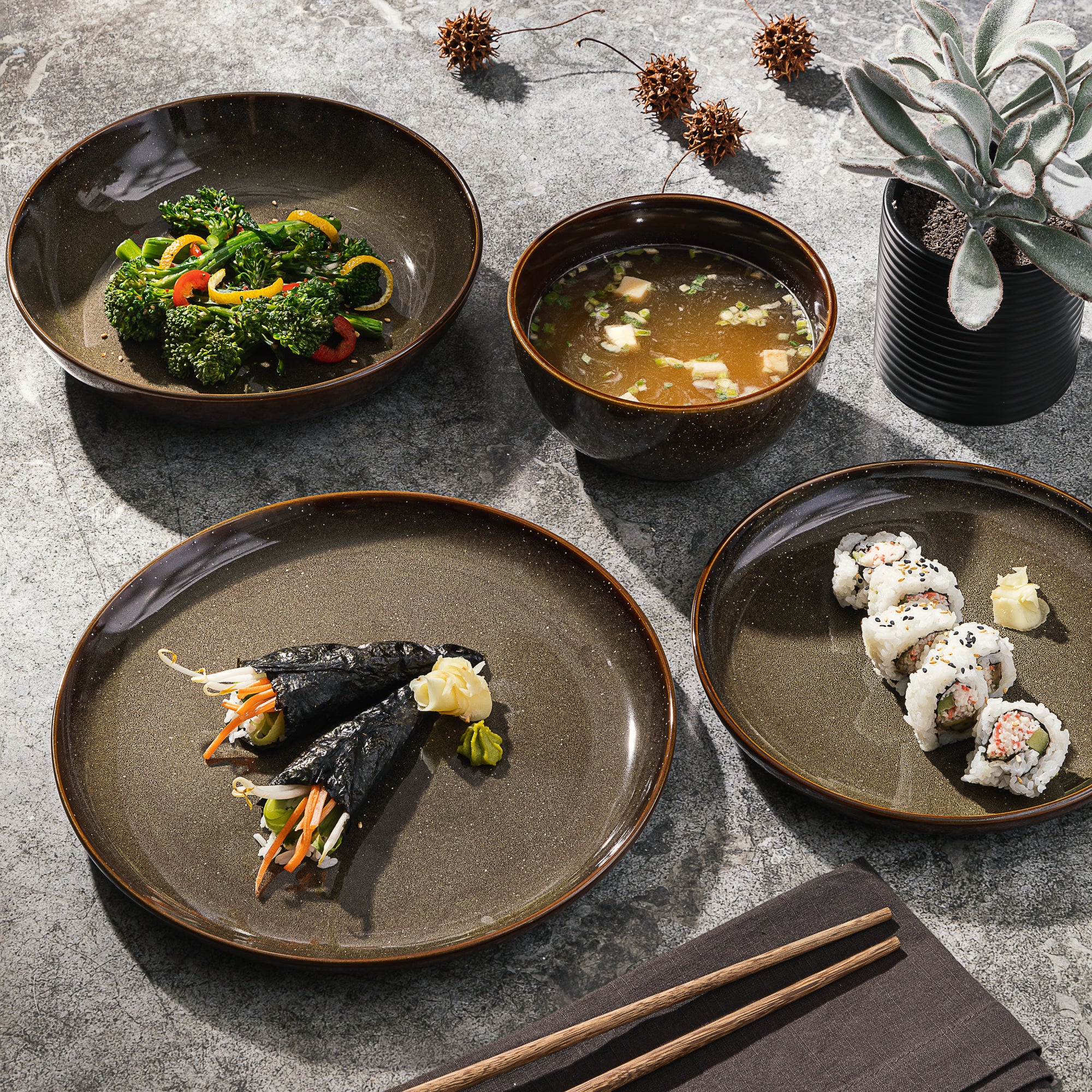 Gibson Elite Edwina 16-Piece Double Bowl Stoneware Dinnerware Set - Image 2