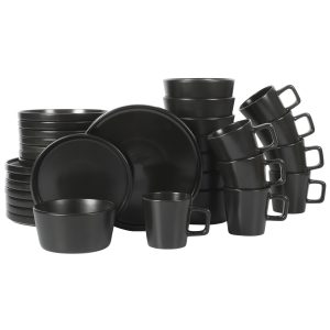Gibson Home Bowery 32 Piece Matte Black Stoneware Dinnerware Plates, Bowls, and Mugs Set - Service for 8