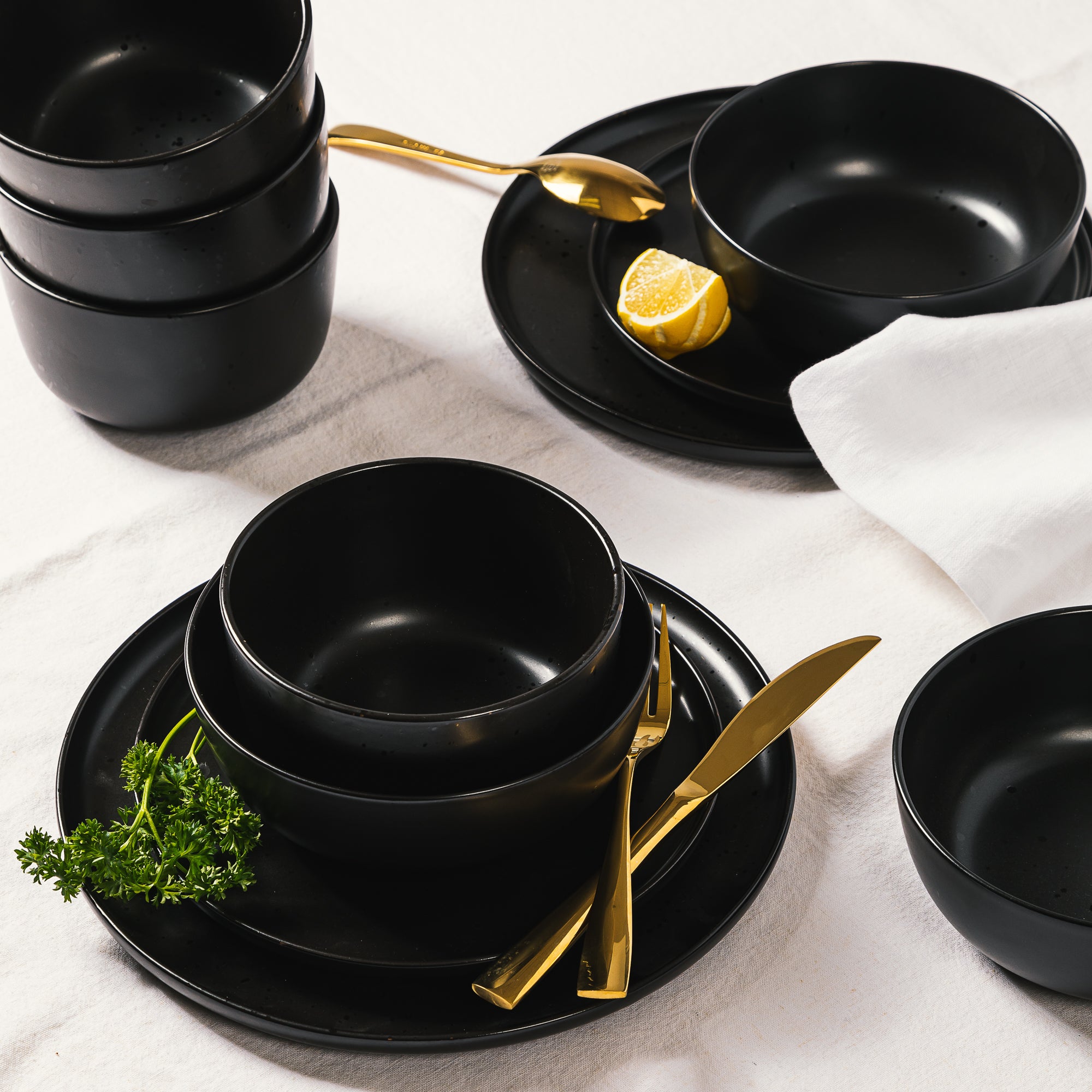 Gibson Elite James Street 16-Piece Reactive Stoneware Double Bowl Dinnerware Set - Image 3