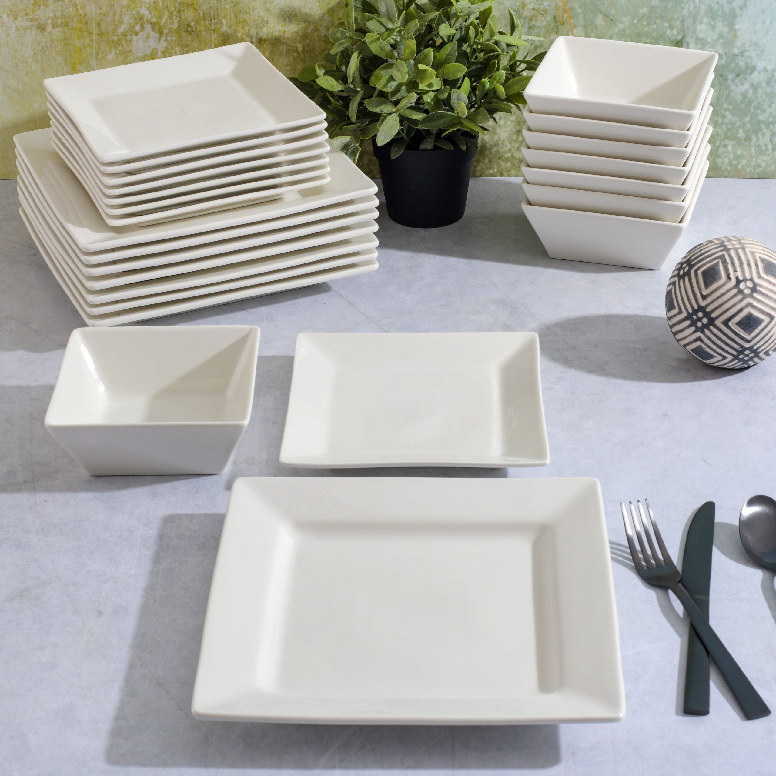 Gibson Home Zen Buffet Hard Square 24-Piece Porcelain Dinnerware Set - Image 4