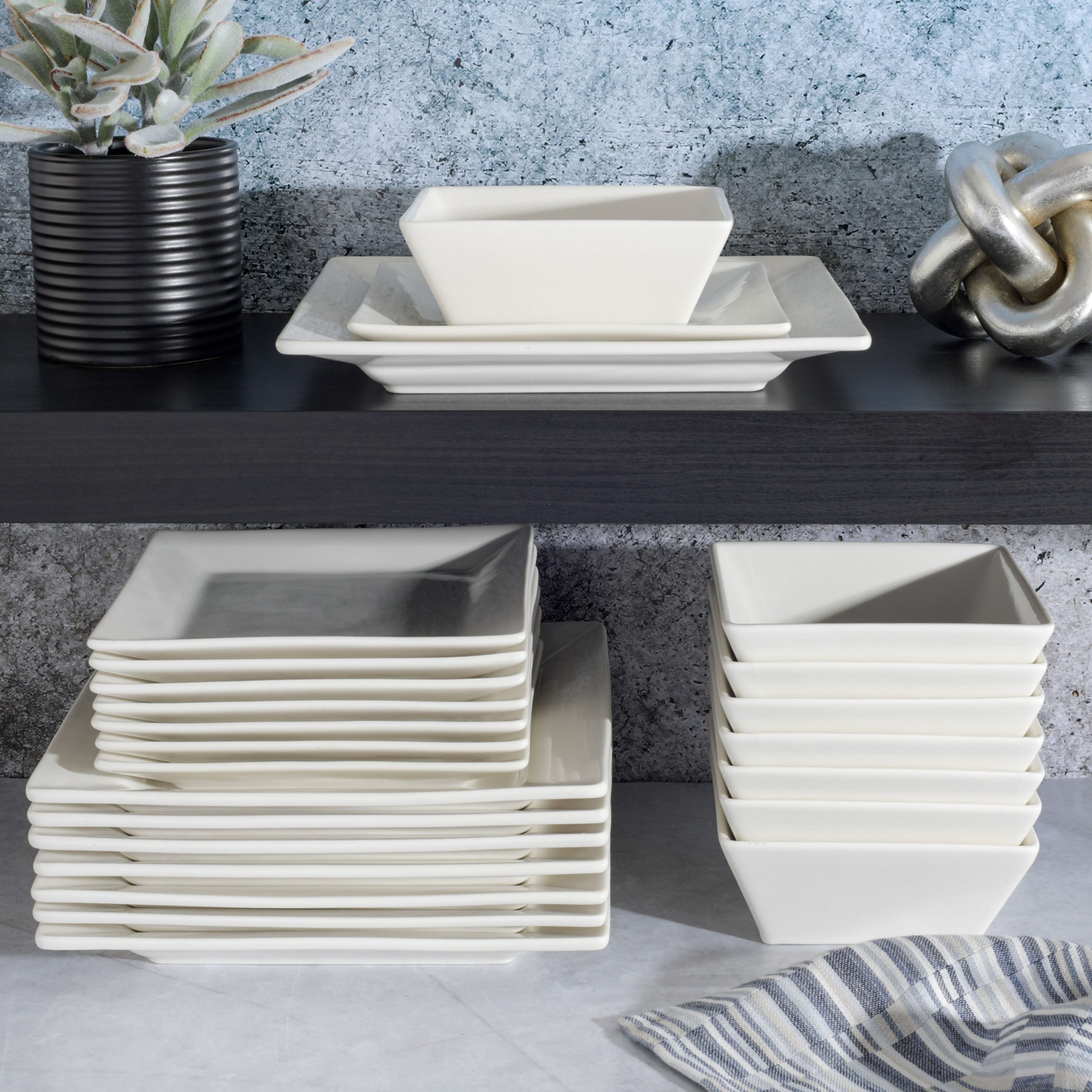 Gibson Home Zen Buffet Hard Square 24-Piece Porcelain Dinnerware Set - Image 3