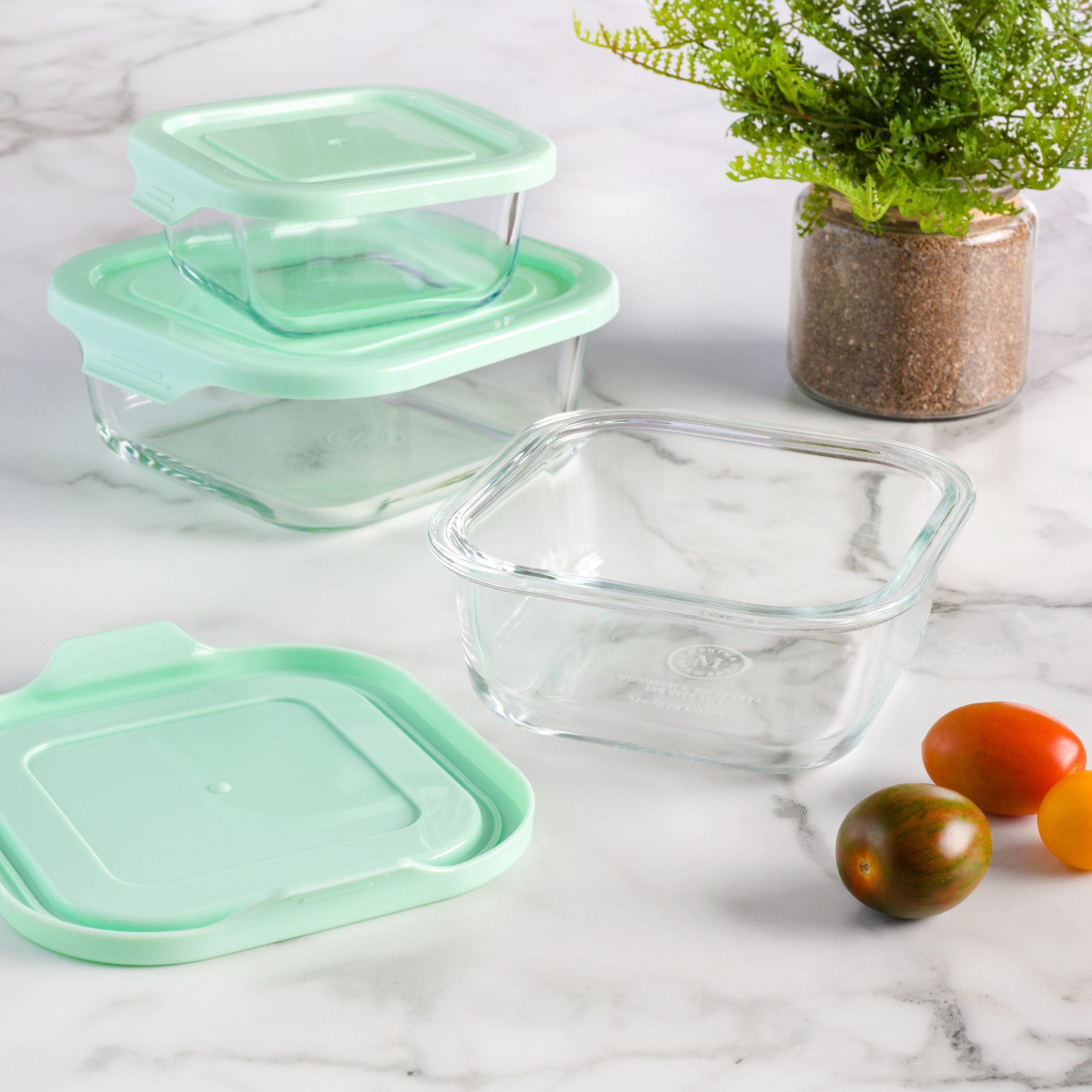 Martha Stewart Hadsell 6-Piece (27oz, 17.6oz, 10.8oz) Borosilicate Glass Square Storage Container Set w/ Lids - Image 3