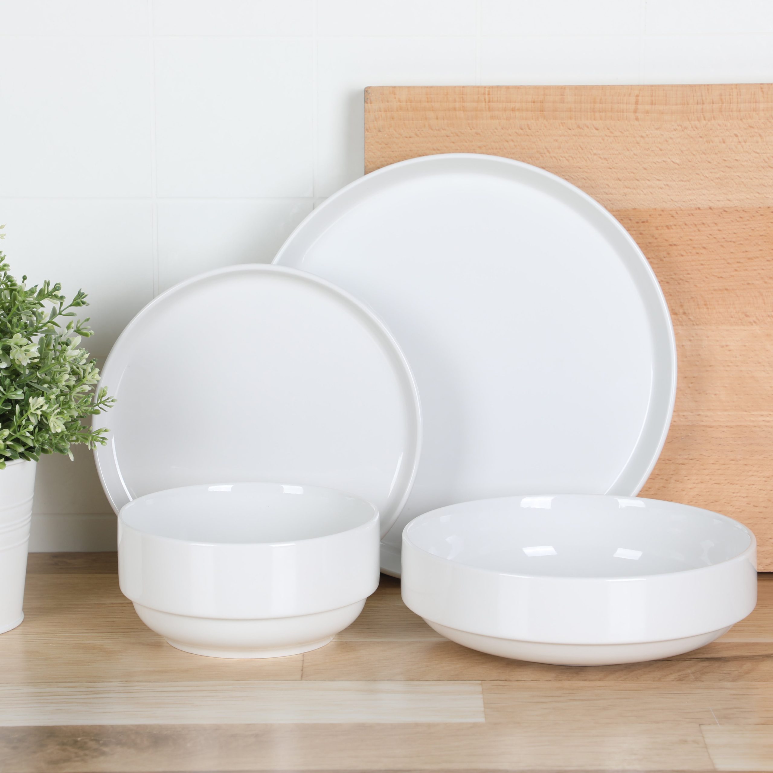 Gibson Home Rothernberg 16 Piece Stackable Porcelain Plates and Bowls Dinnerware Set - Image 3
