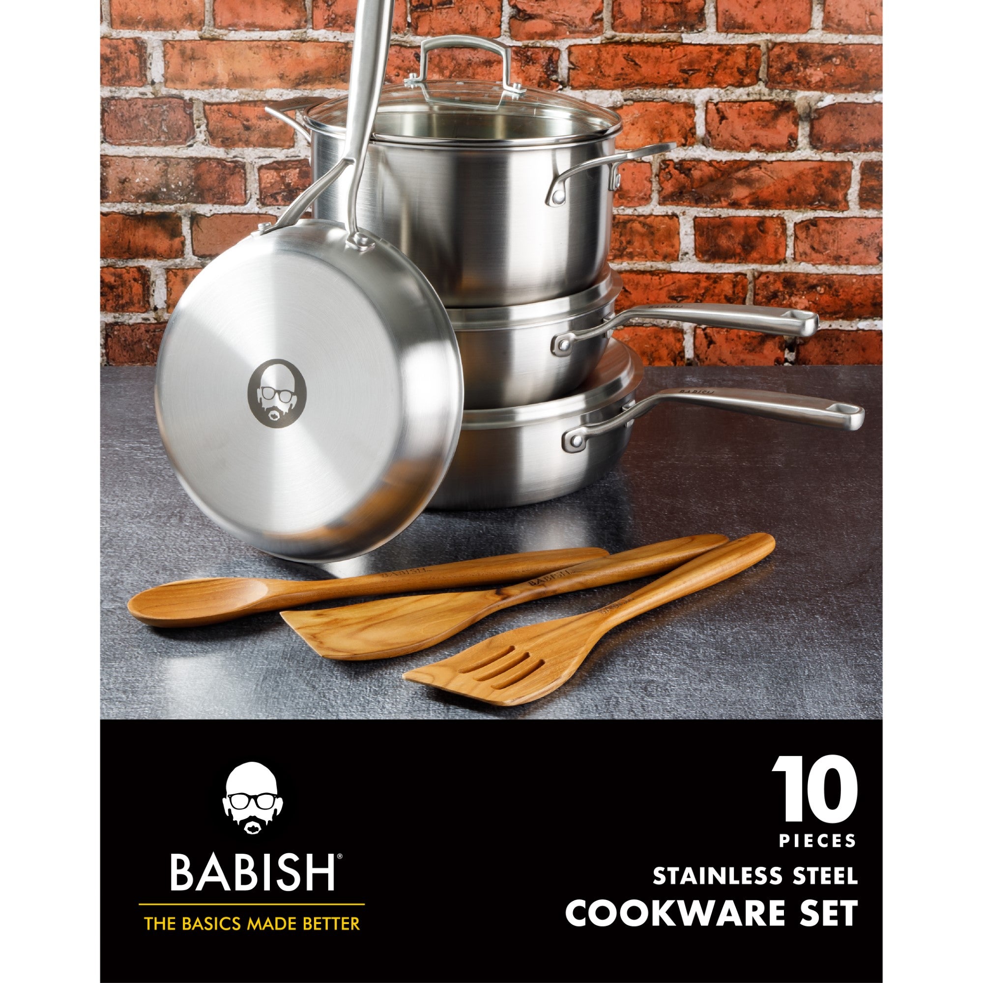 Babish 10 Piece Professional Tri Ply Non Toxic Pots and Pans Cookware Set - Image 7