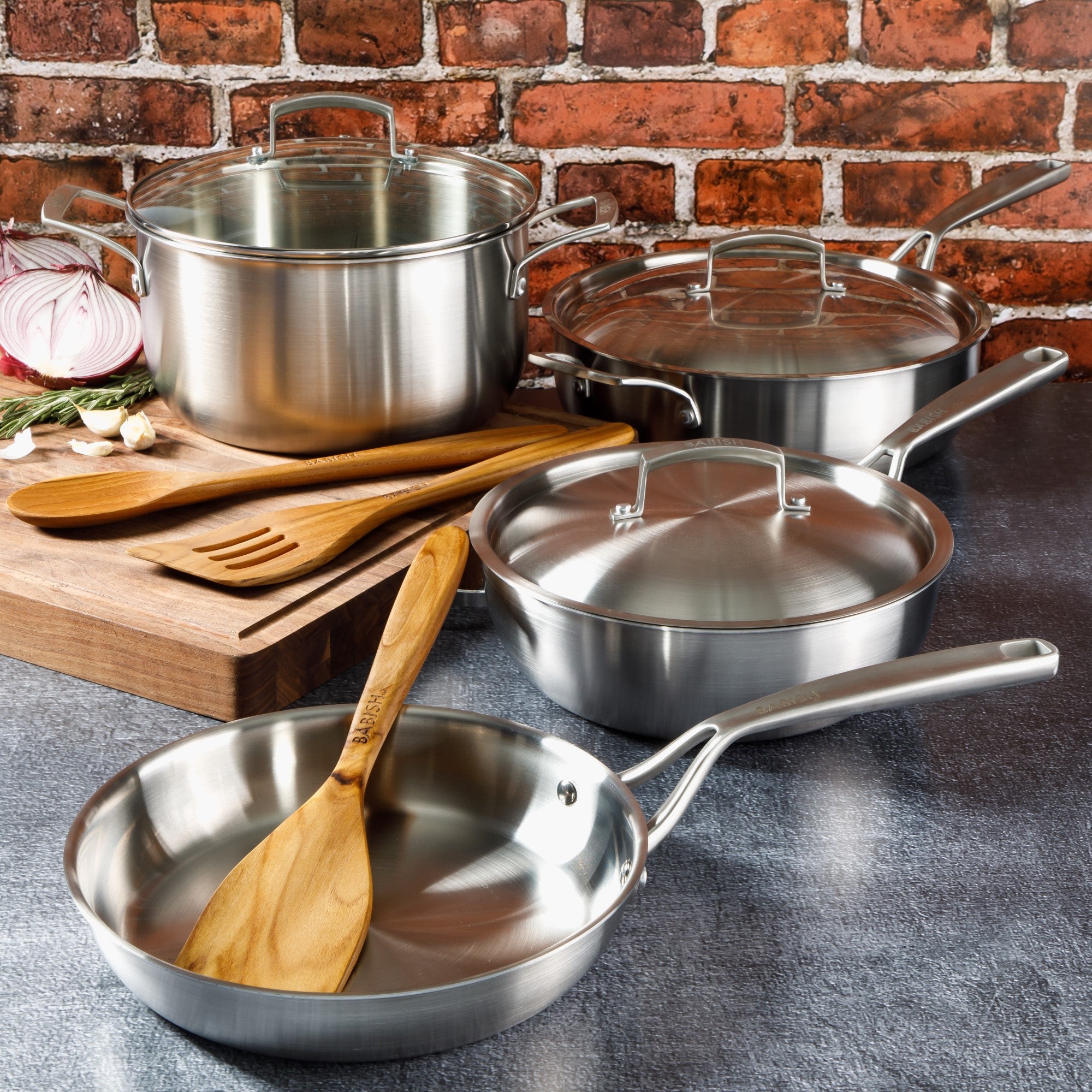 Babish 10 Piece Professional Tri Ply Non Toxic Pots and Pans Cookware Set - Image 4