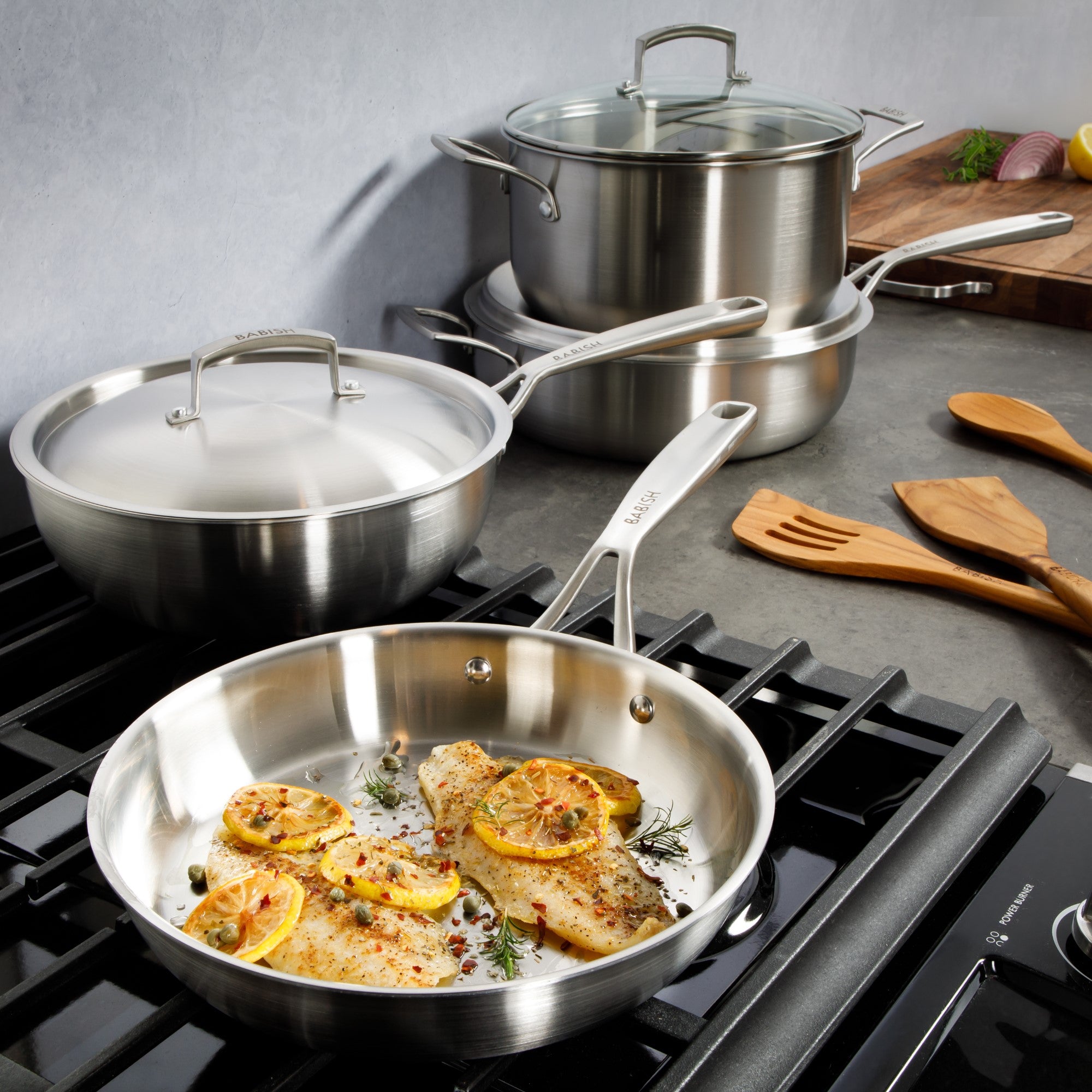 Babish 10 Piece Professional Tri Ply Non Toxic Pots and Pans Cookware Set - Image 6