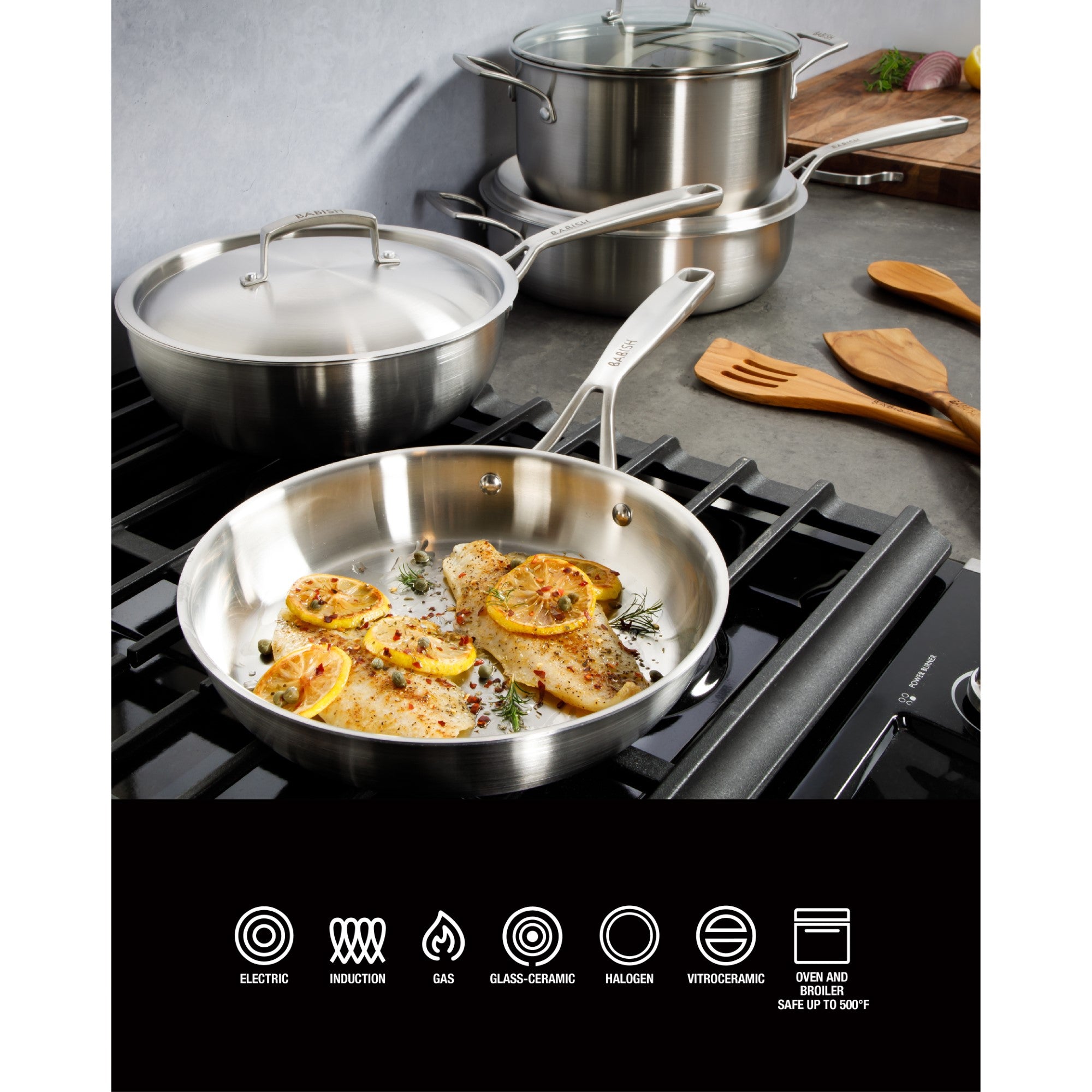 Babish 10 Piece Professional Tri Ply Non Toxic Pots and Pans Cookware Set - Image 12
