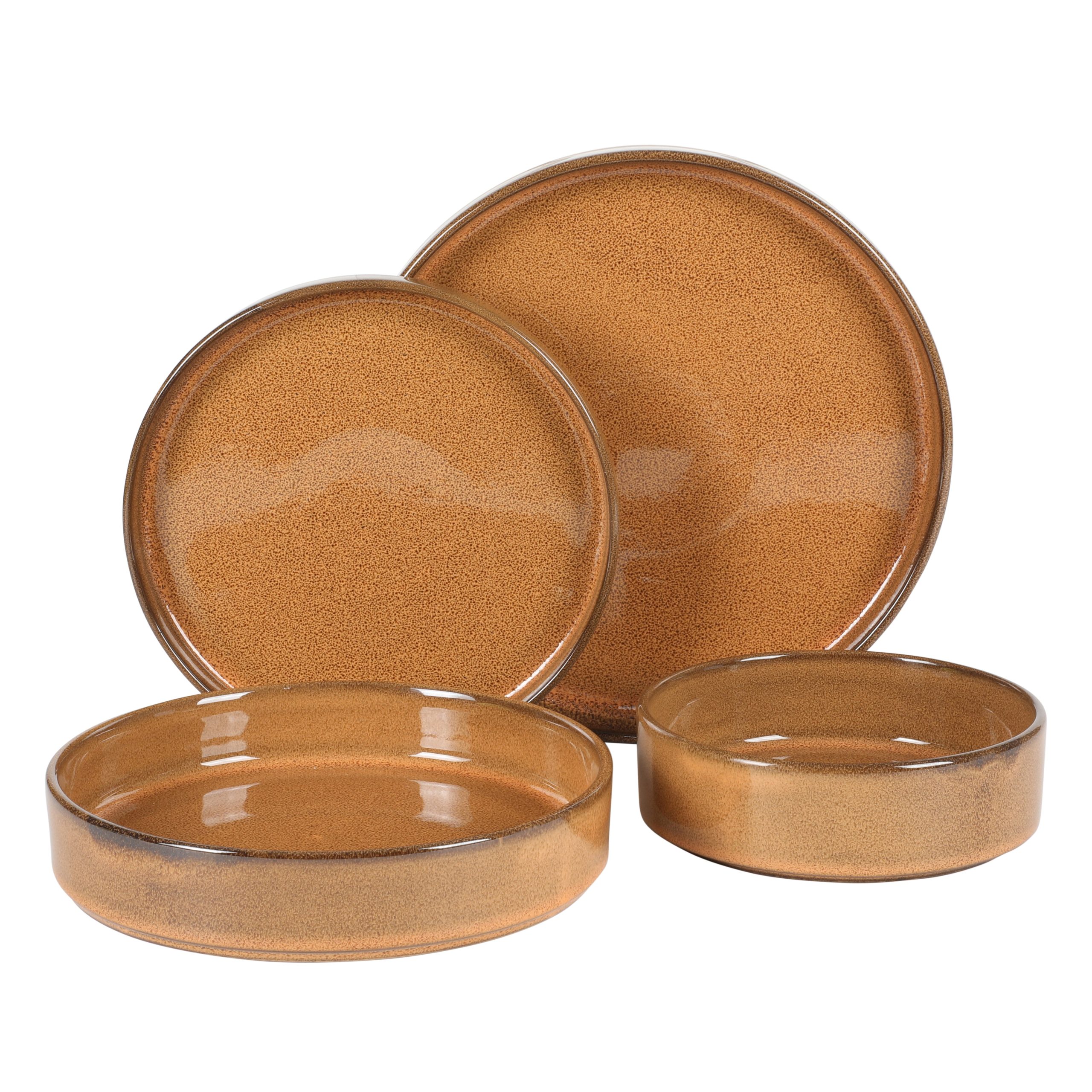 Bloomhouse Santorini Mist 16 Piece Double Bowl Terracotta Reactive Glaze Plates and Bowls Dinnerware Set - Moonstone White, Amber, Garnet Red, or Jade - Image 11