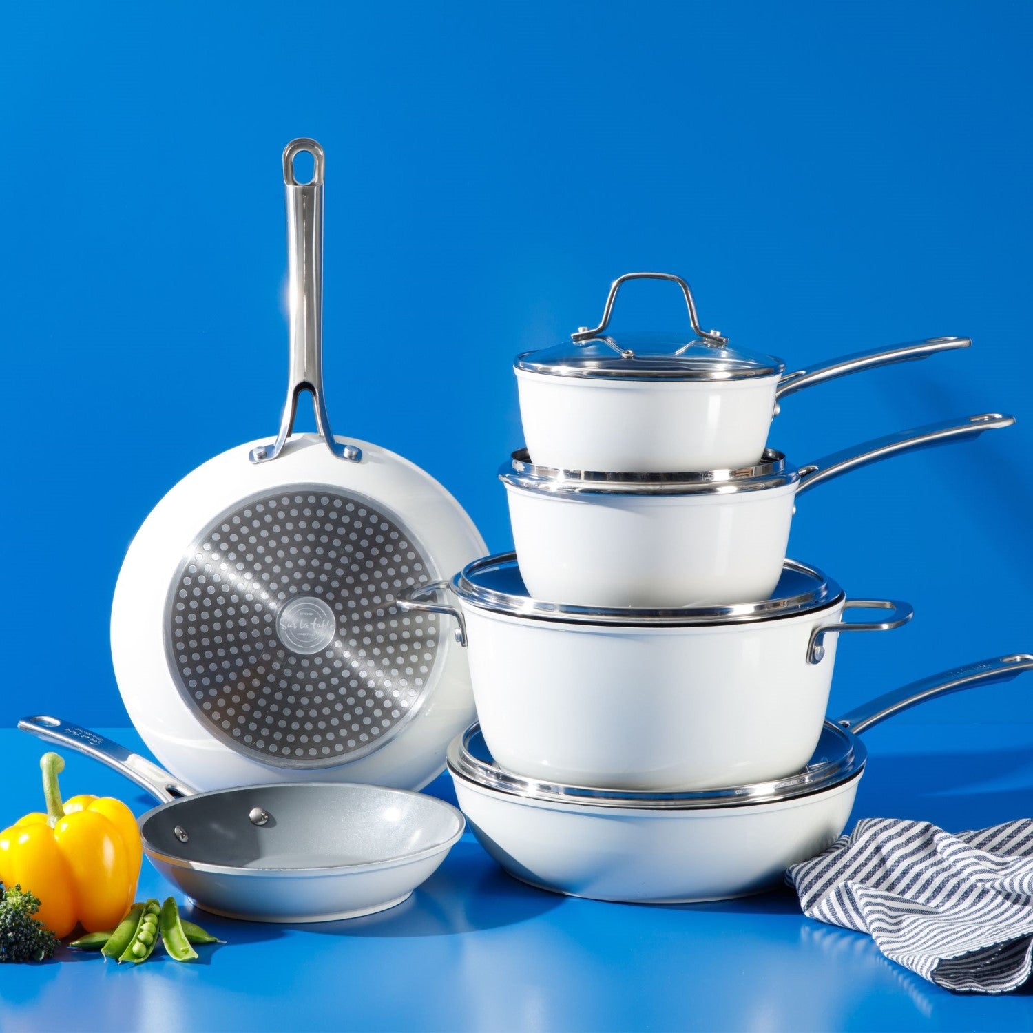 Sur La Table Kitchen Essentials 10-Piece PFA Free Titanium Ceramic Nonstick Interior Forged Aluminum Cookware Pots and Pans Set - Induction Compatible - Image 5