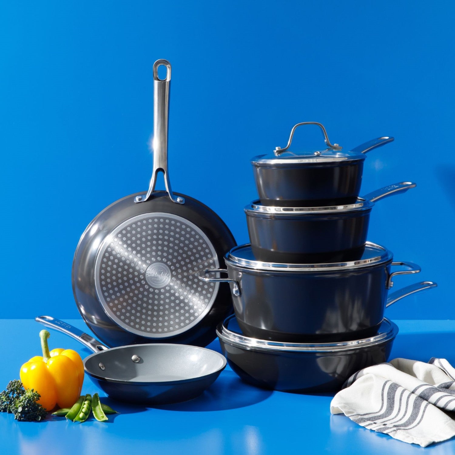 Sur La Table Kitchen Essentials 10-Piece PFA Free Titanium Ceramic Nonstick Interior Forged Aluminum Cookware Pots and Pans Set - Induction Compatible - Image 8