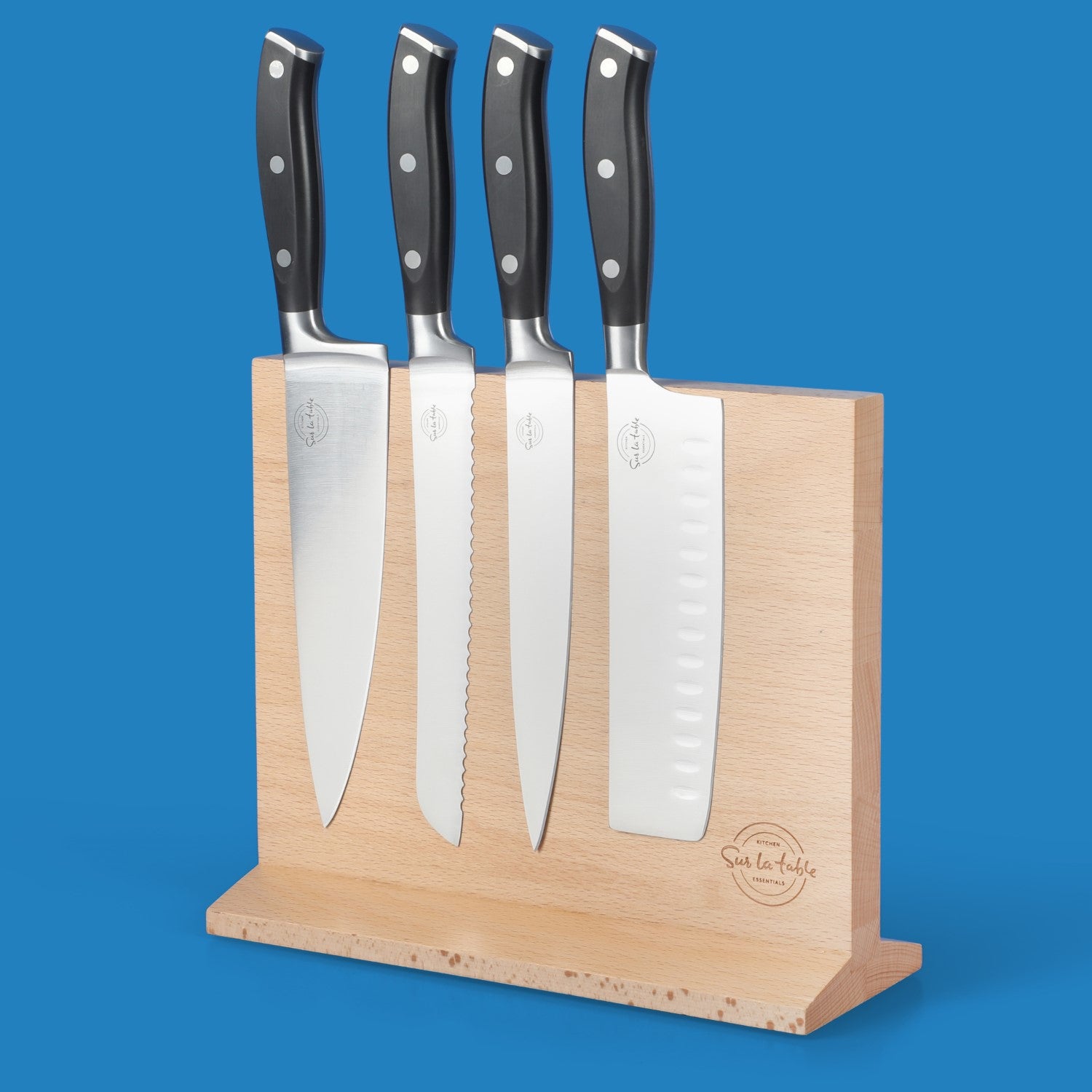 Sur La Table Kitchen Essentials 5-Piece German Steel Blade With Triple Riveted Handle Set on Beechwood Magnetic Block - Image 2