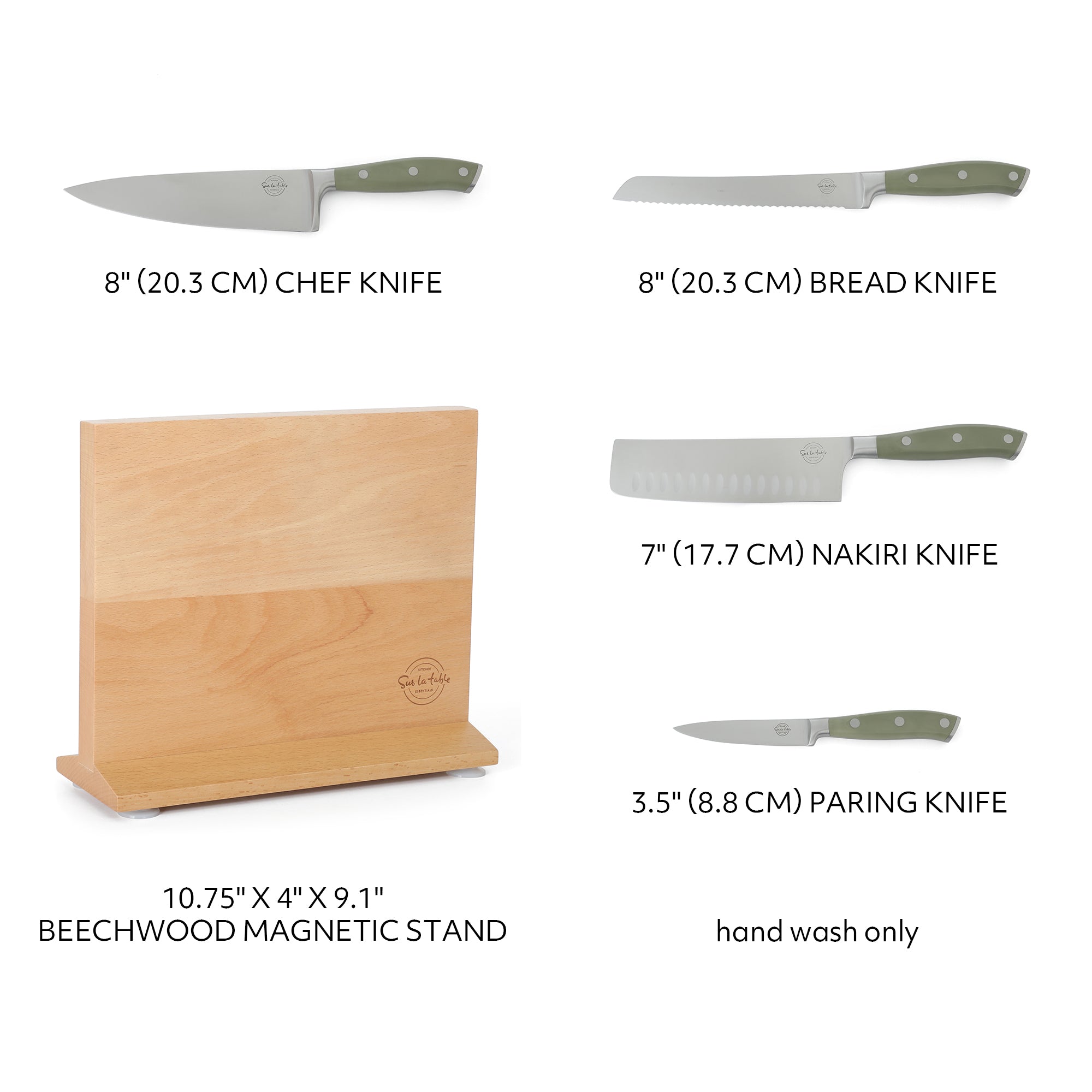 Sur La Table Tasting Kitchen 5-Piece Cutlery Set With Triple Riveted Handle on Beechwood Magnetic Block - Image 10