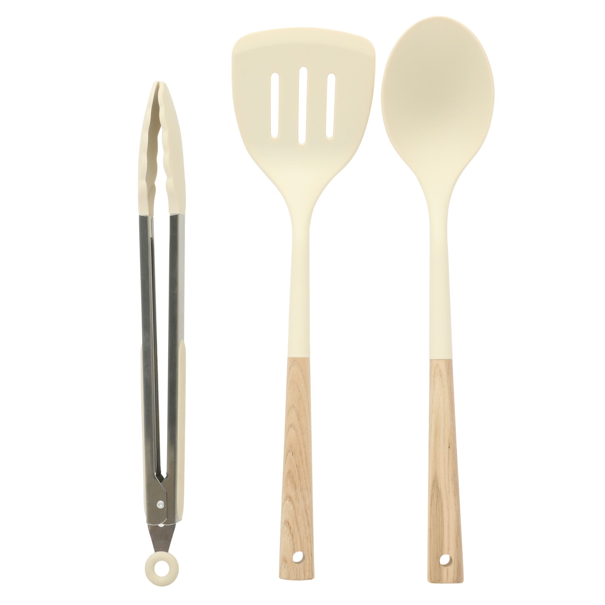Gibson Elite Folkstone 13 Piece Pots and Pans Durable Cast Aluminum PFA Free Non stick Ceramic Coating Cookware Set W/ Kitchen Tongs, Tools, and Protective Felts - Induction Safe - Linen White W/ Wood Handle - Image 8