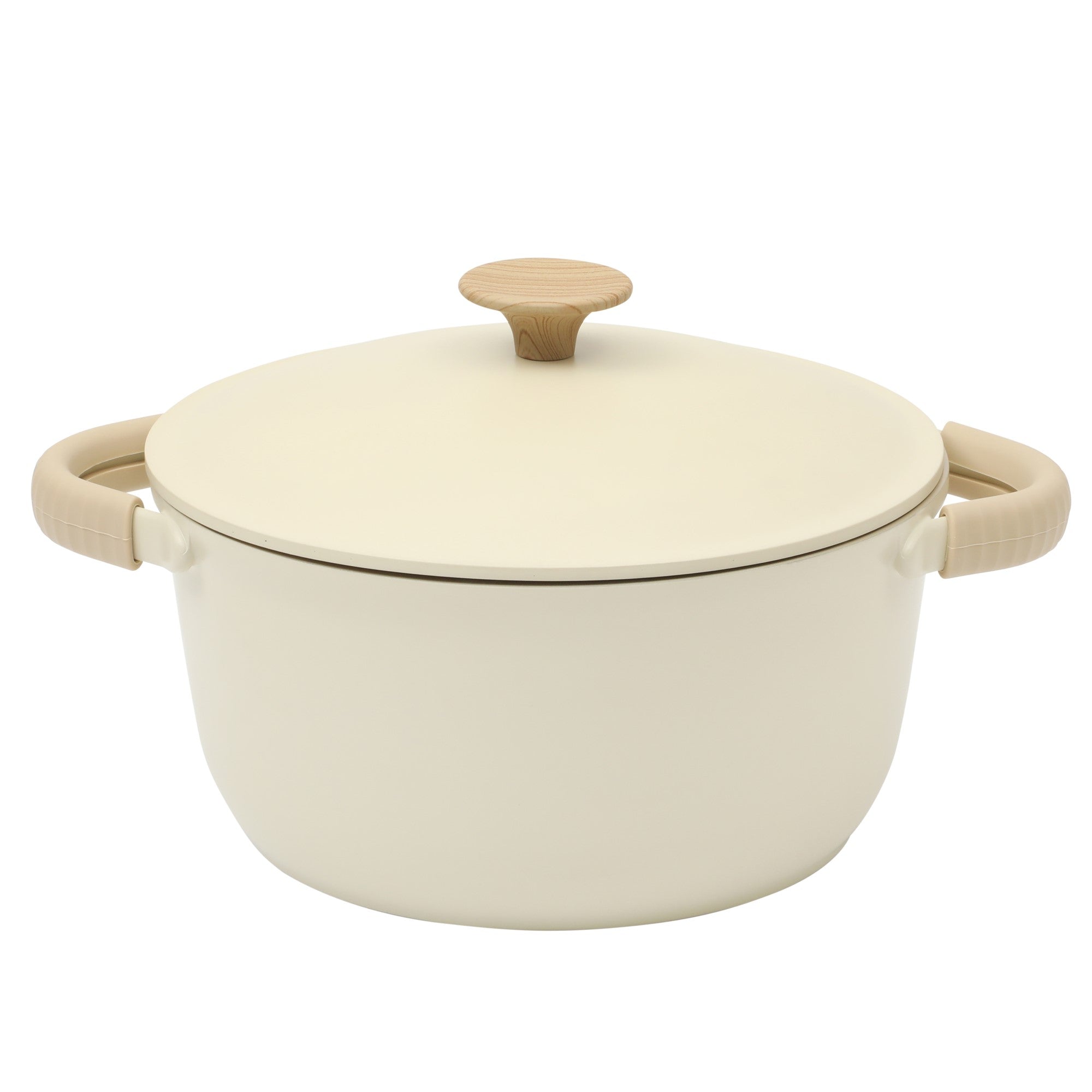 Gibson Elite Folkstone 13 Piece Pots and Pans Durable Cast Aluminum PFA Free Non stick Ceramic Coating Cookware Set W/ Kitchen Tongs, Tools, and Protective Felts - Induction Safe - Linen White W/ Wood Handle - Image 3