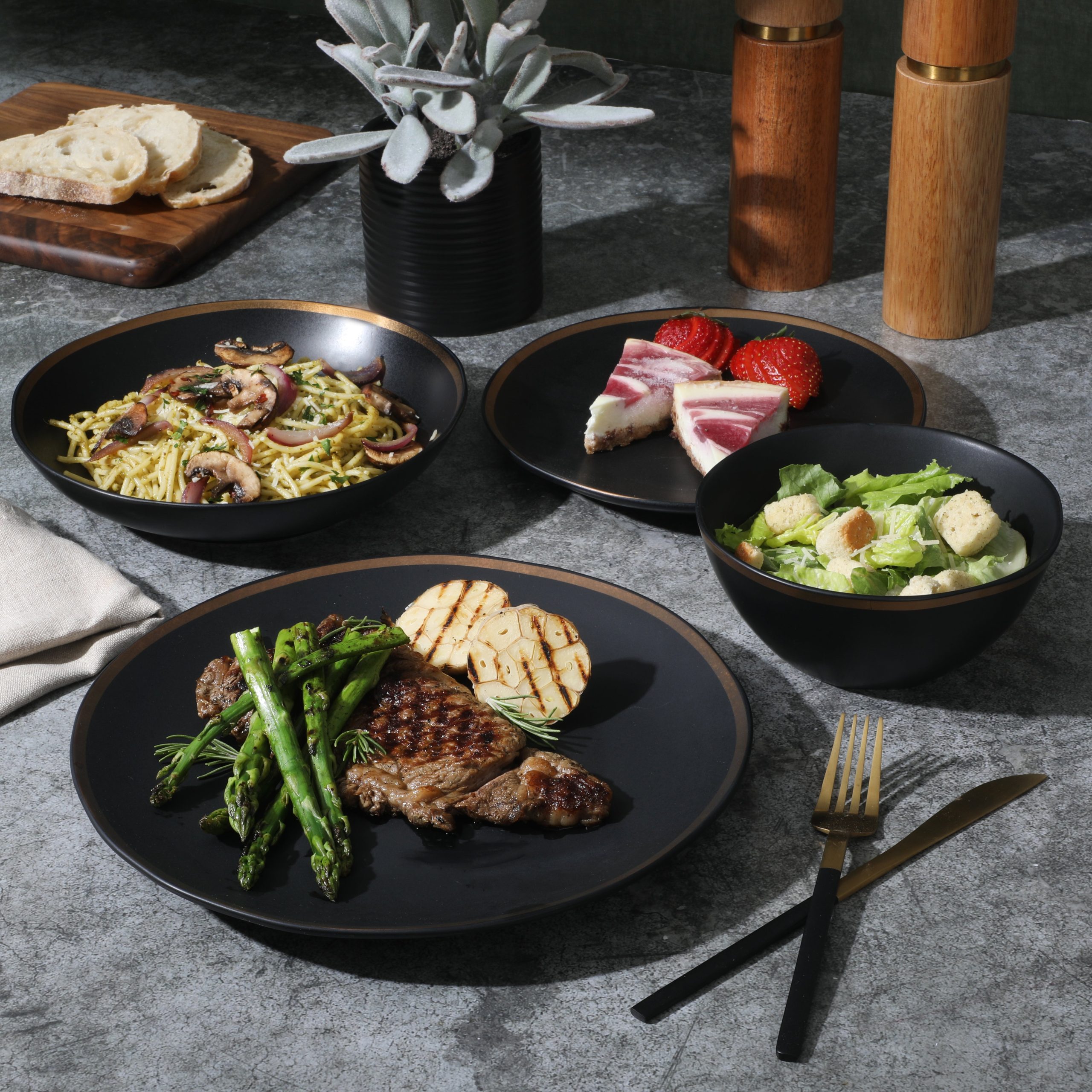 Gibson Elite Kings Road Double Plates and Bowl Organic Round Porcelain Dinnerware Set - Image 5