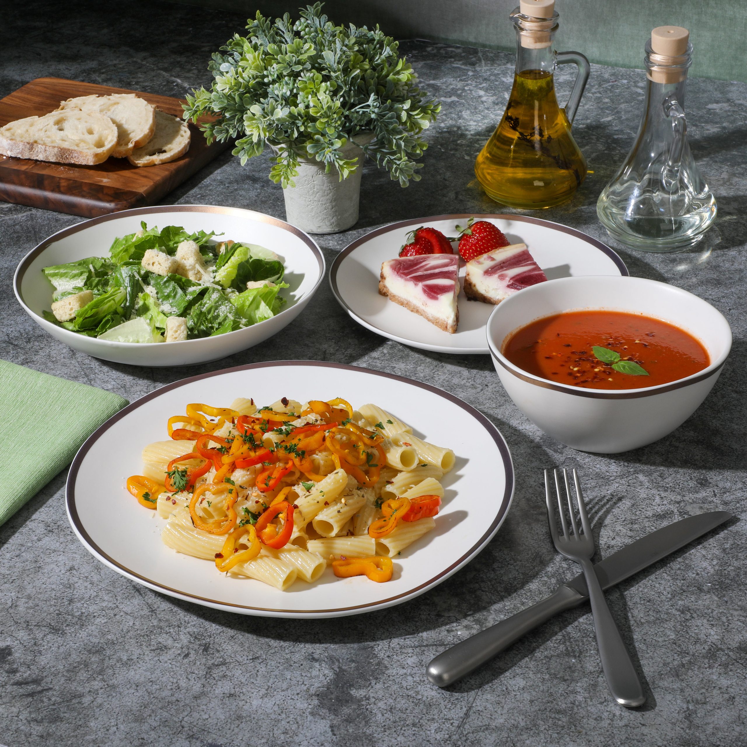 Gibson Elite Kings Road Double Plates and Bowl Organic Round Porcelain Dinnerware Set - Image 3