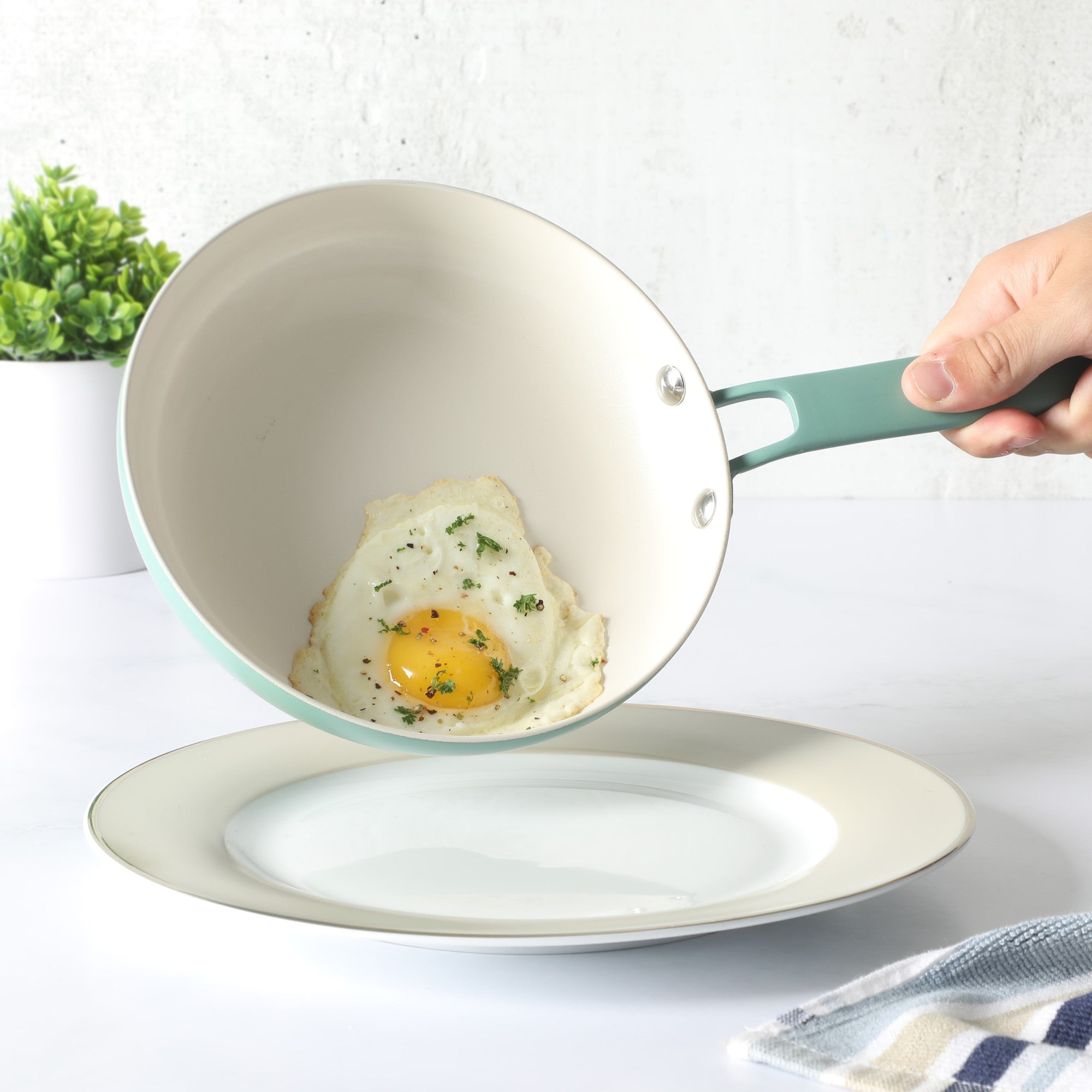 Martha Stewart Emmeline Premium Nonstick PFA Free Ceramic Interior 12 Piece Heavy Gauge Enamel Aluminum Pots and Pans Cookware Set - Image 3