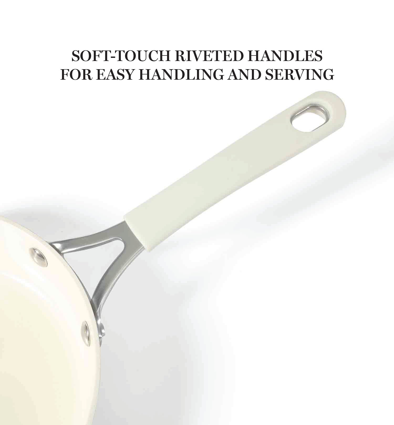 Martha Stewart Heathland Premium Nonstick PFA Free Ceramic Interior 10-Piece Tapered Aluminum Cookware Set - Linen White - Image 8