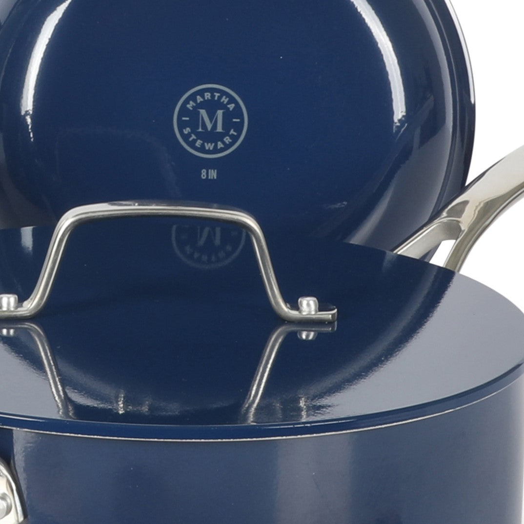 Martha Stewart Galway Premium Nonstick PFA Free Ceramic Interior 10 Piece Heavy Gauge Enamel Aluminum Pots and Pans Cookware Set w/ Aluminum Lids - Image 3