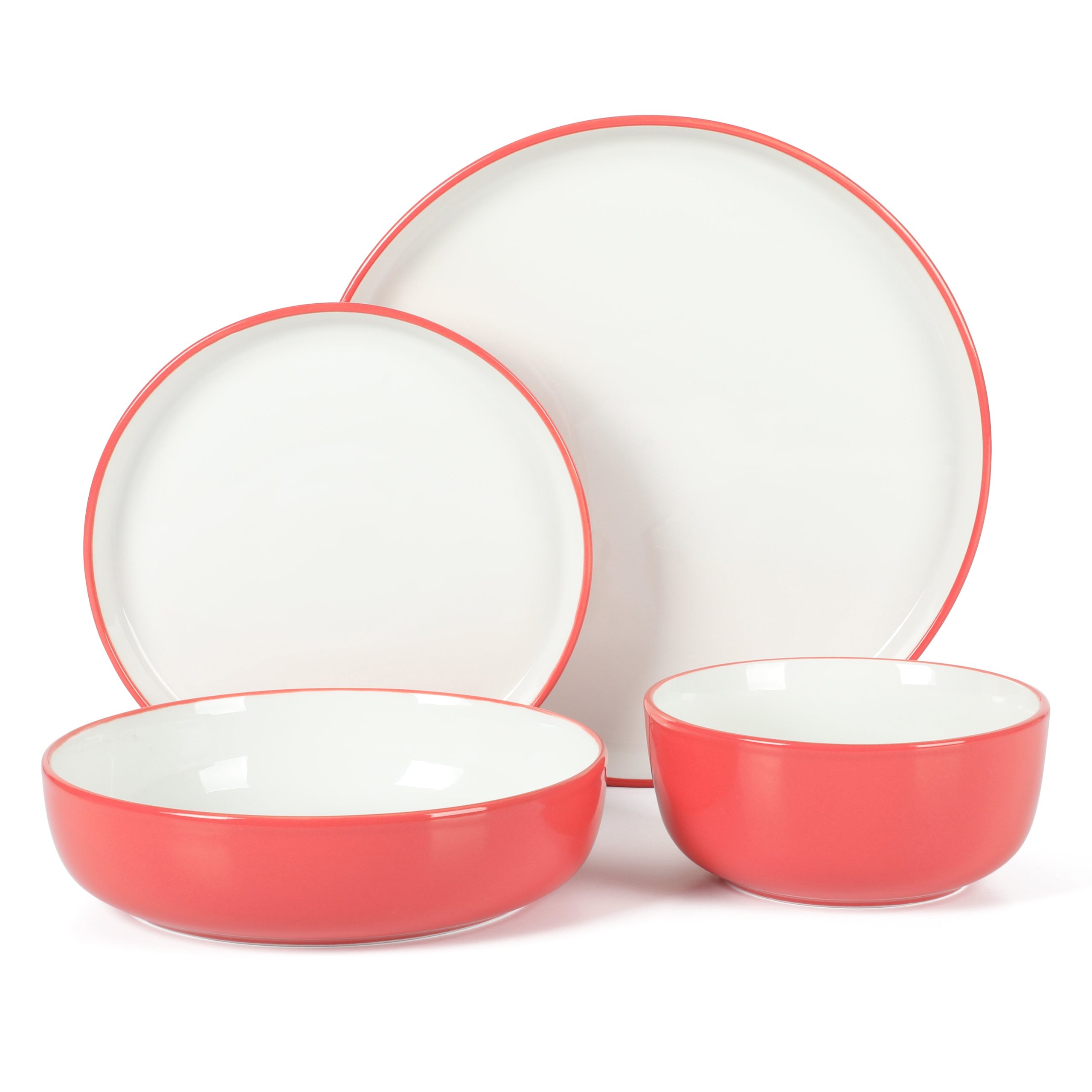 Sur La Table Kitchen Essentials 16-Piece Two-Tone Porcelain Dinnerware Plates and Bowls Set - Image 3
