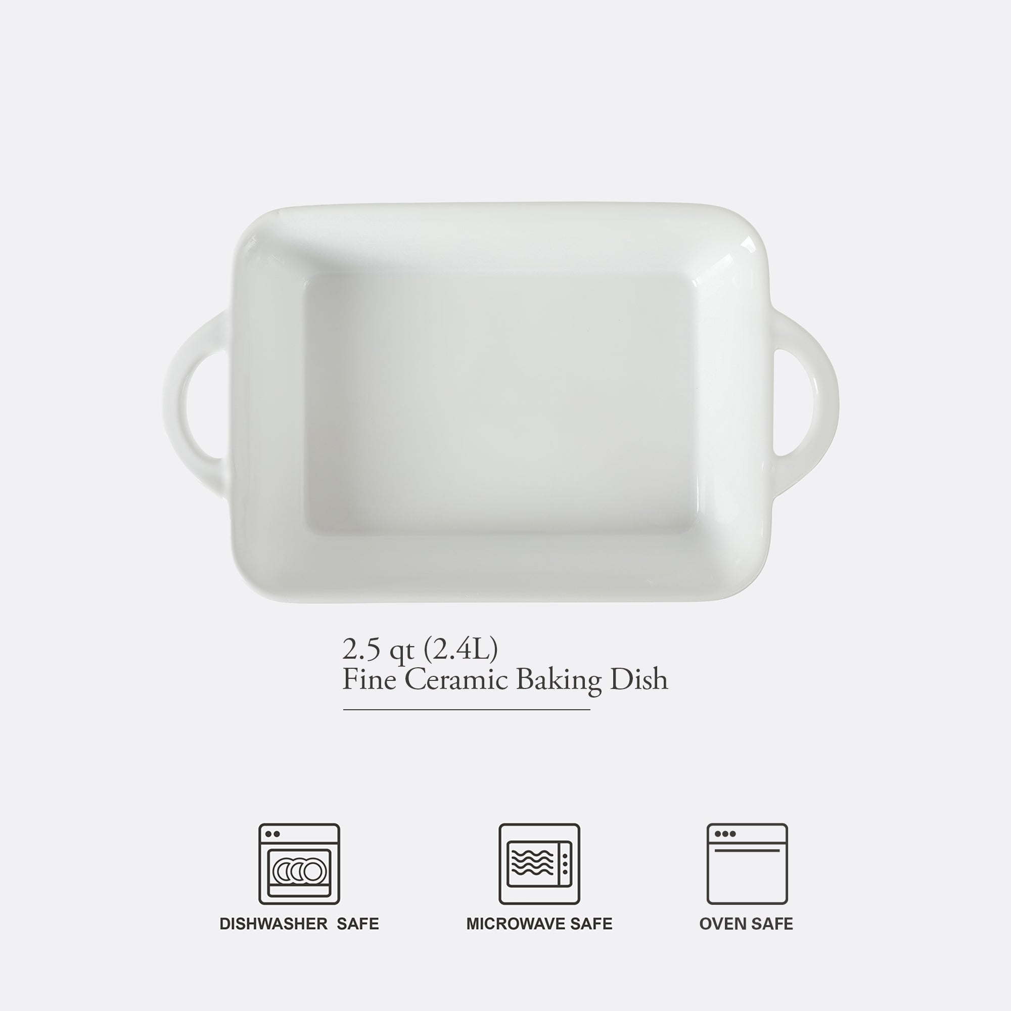 Gibson Home Gracious Dining 2.5-Quart White Stoneware Baking Dish with Handles – 14.6 x 8.5-Inch Rectangular Oven Safe Casserole & Roasting Baker - Image 3