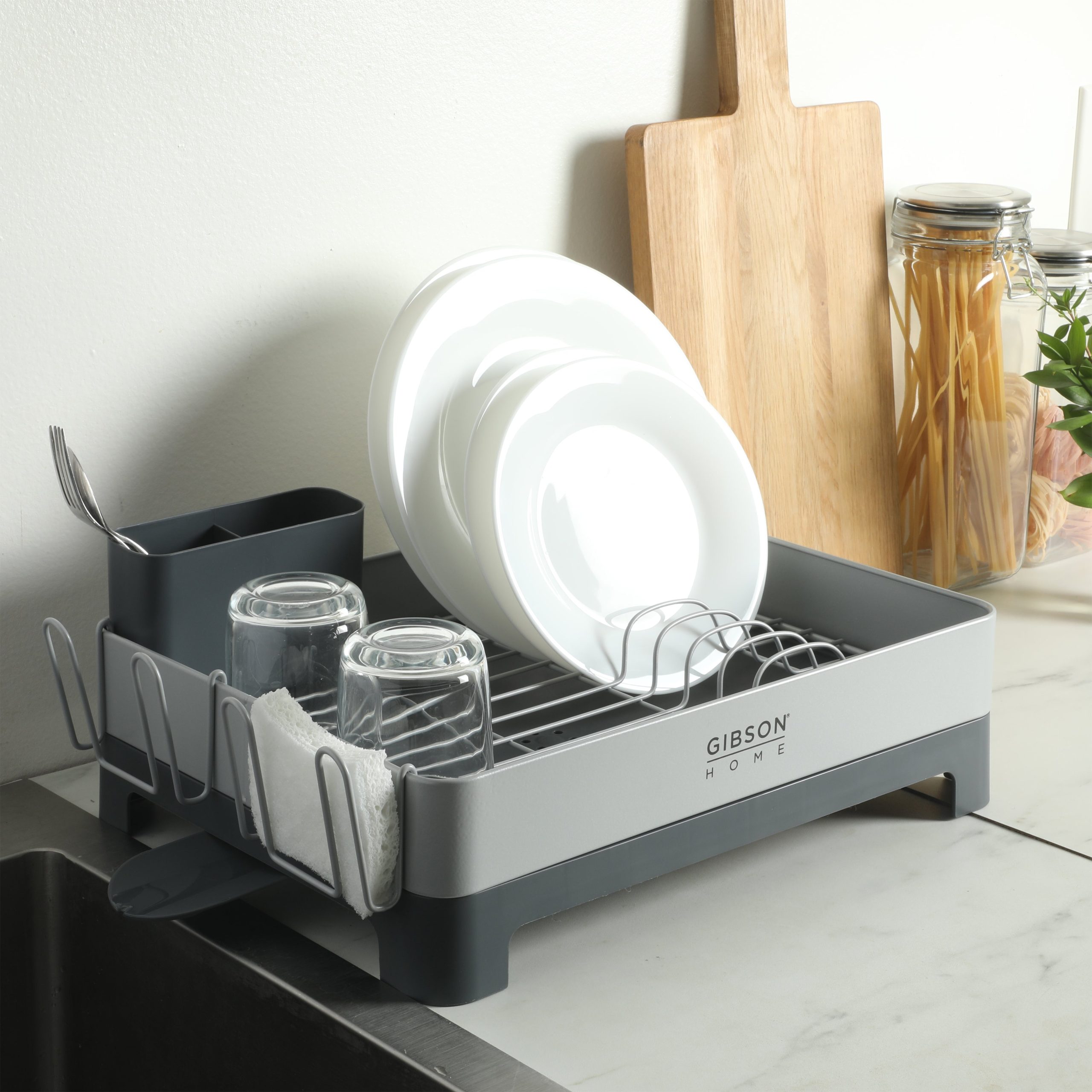 Gibson Home Nestcraft Full Size Rust Resistant Dish Rack with Drain Board and Flatware Caddy - Image 10