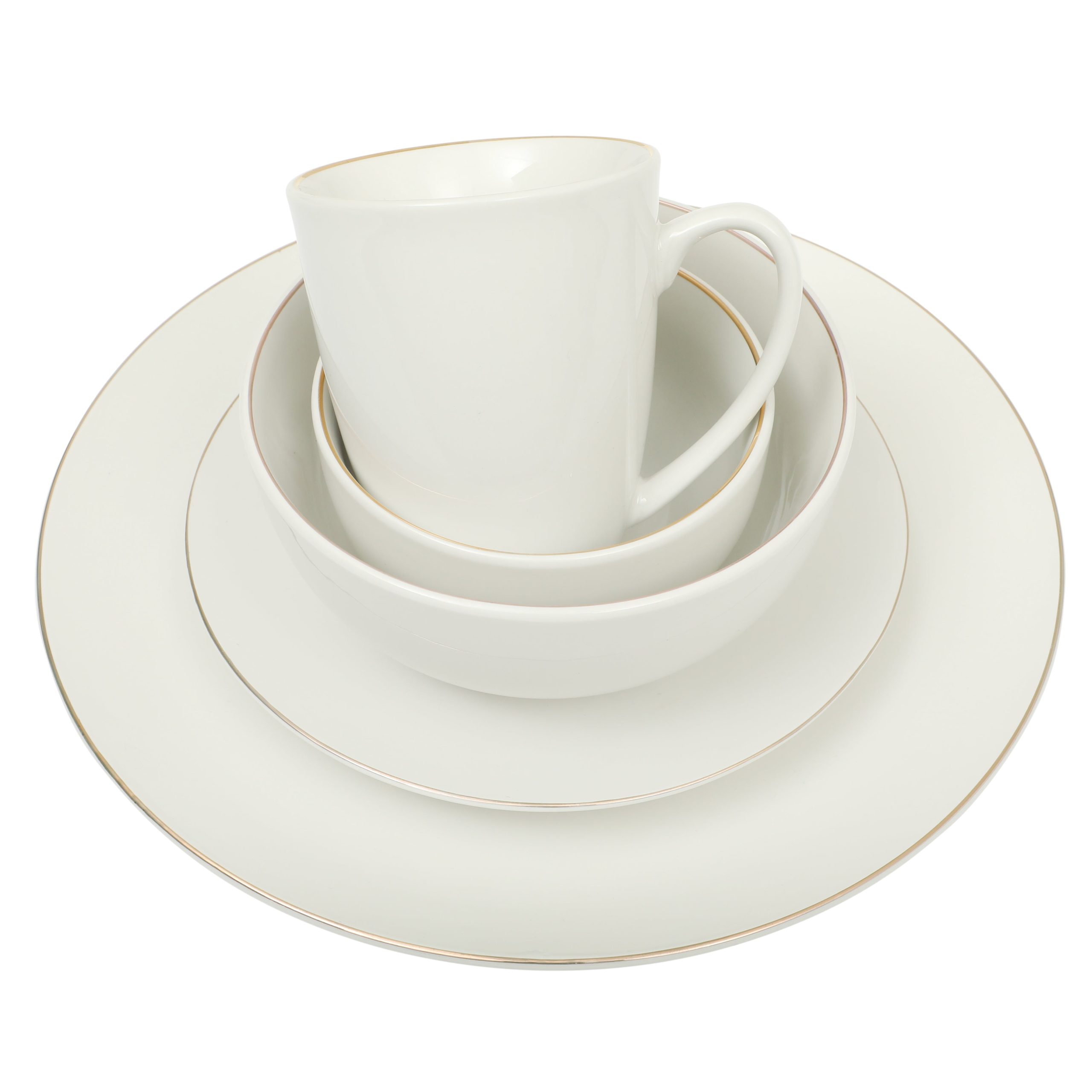 Gibson Home Ogalla 30 Piece Plates, Bowls, & Mugs Dinnerware Set - Service for 6 - White Porcelain W/ Gold Band - Image 7