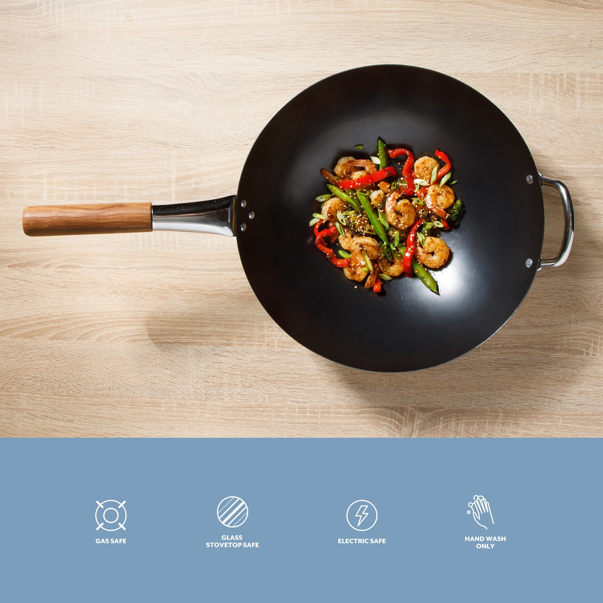 Sur La Table Kitchen Essentials Quick Fire Carbon Steel 13.5" Flat Bottom Wok - Image 11