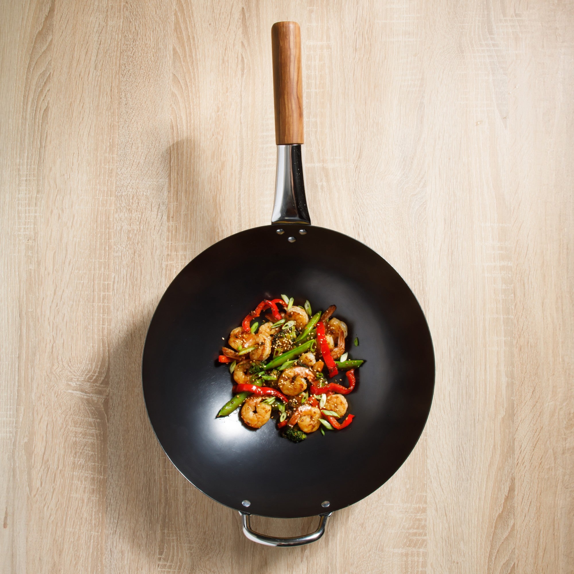 Sur La Table Kitchen Essentials Quick Fire Carbon Steel 13.5" Flat Bottom Wok - Image 8
