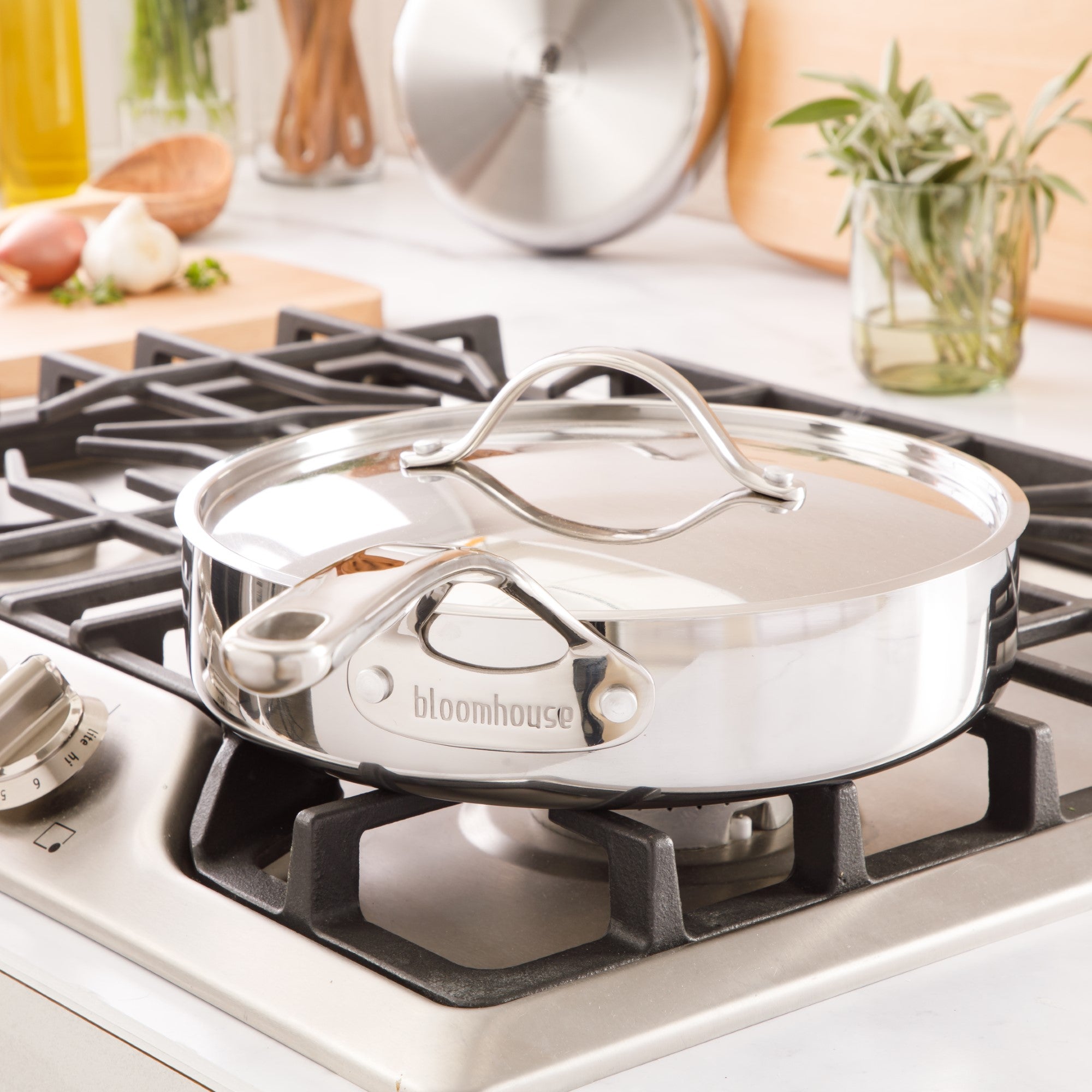 Bloomhouse 10 Inch Triply Stainless Steel Fry Pan W/ Lid W/ Non-Stick Non-Toxic Pro Ceramic Interior Frying Pan - Image 3