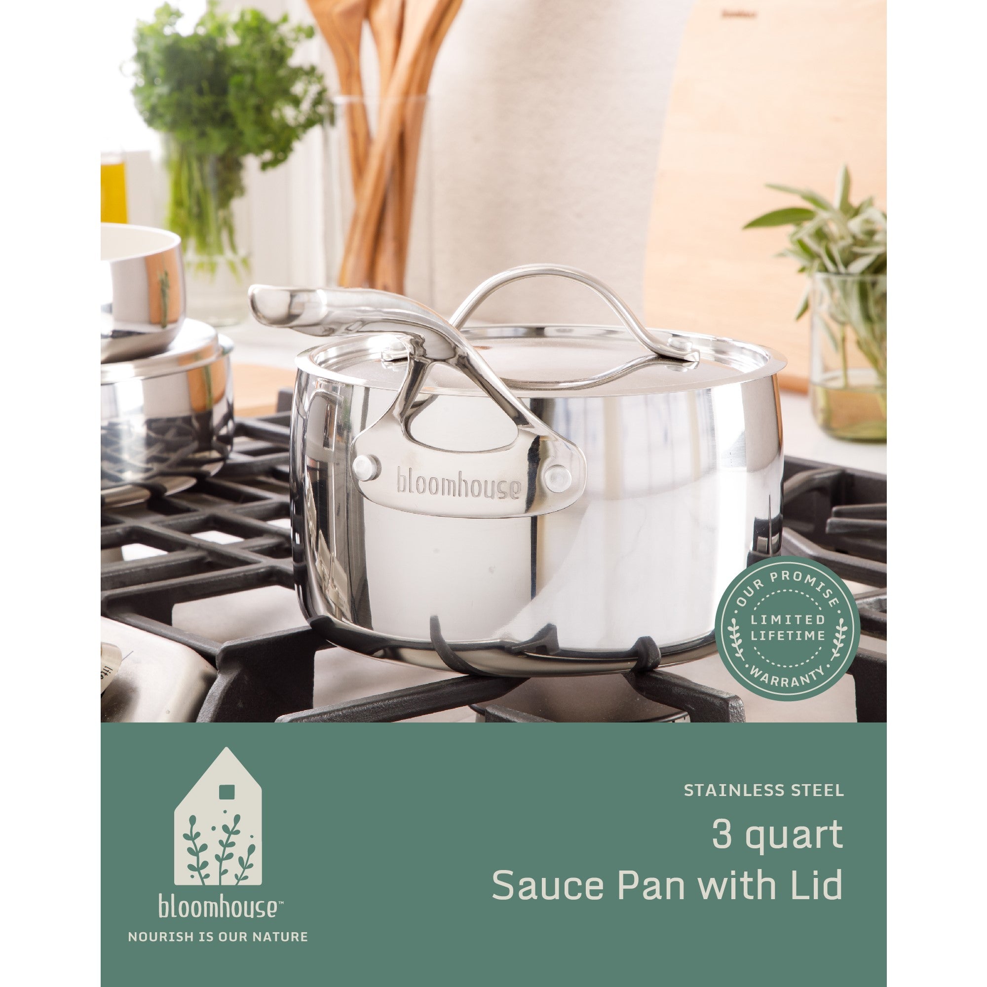 Bloomhouse 3-QT Triply Stainless Steel Sauce Pan w/ Non-Stick Non-Toxic Pro Ceramic Interior - Image 11