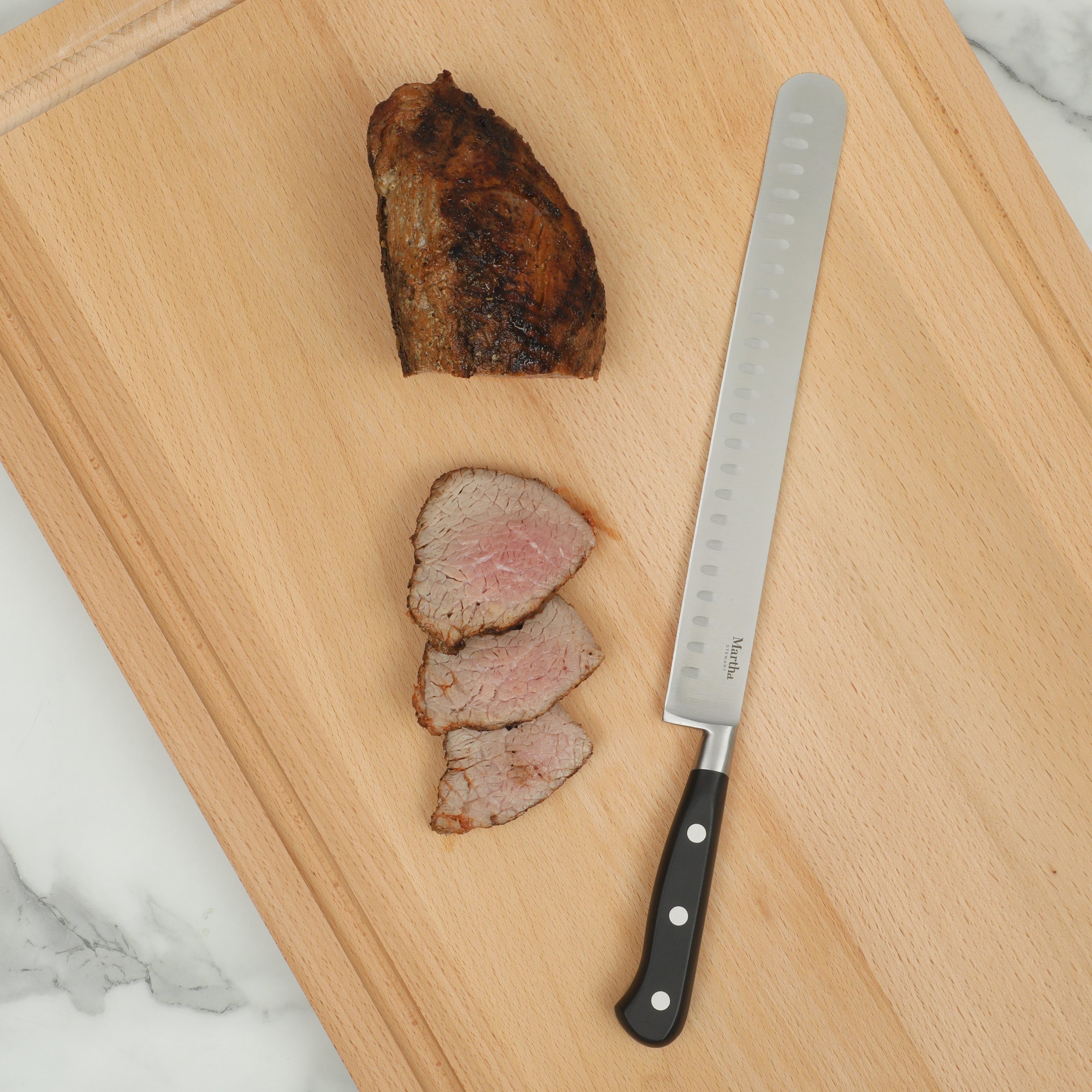 Martha Stewart Carverton 10" Hollow Edge Slicer Knife, High Carbon Stainless Steel Kitchen Knive W/ Black Triple Rivet Handle - Image 5