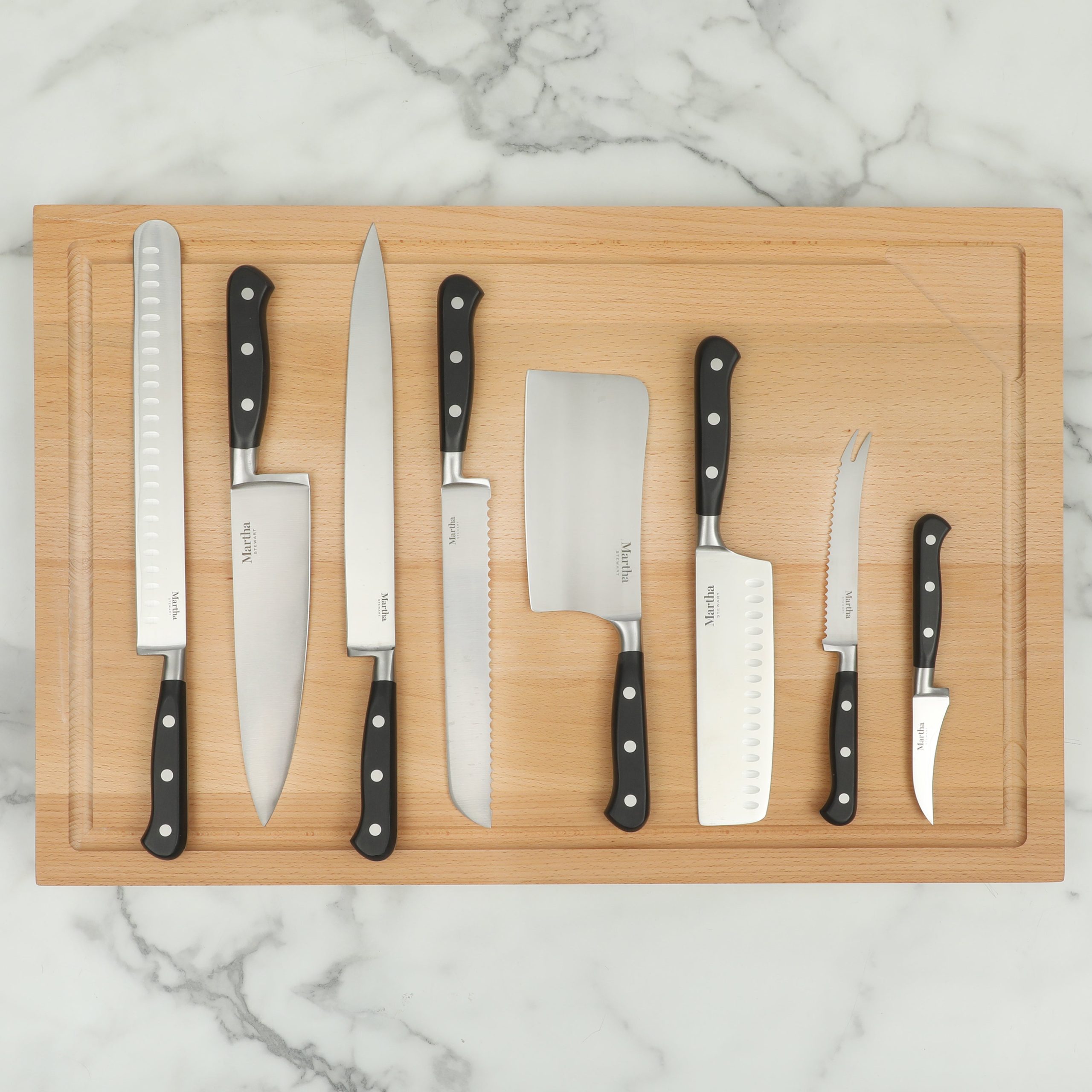 Martha Stewart Carverton 10" Hollow Edge Slicer Knife, High Carbon Stainless Steel Kitchen Knive W/ Black Triple Rivet Handle - Image 6