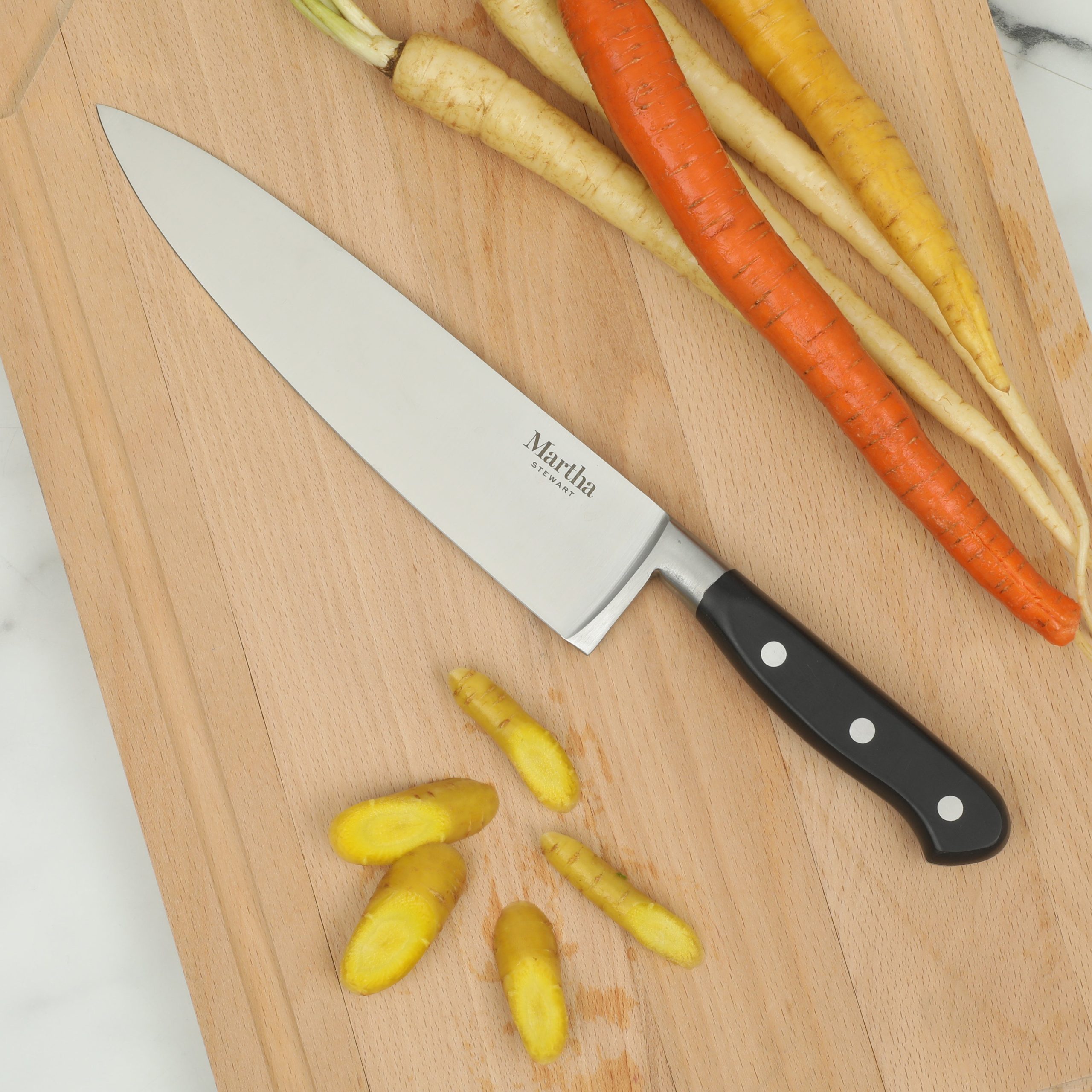 Martha Stewart Carverton 8" Chef Knife, High Carbon Stainless Steel Kitchen Knive W/ Black Triple Rivet Handle - Image 4